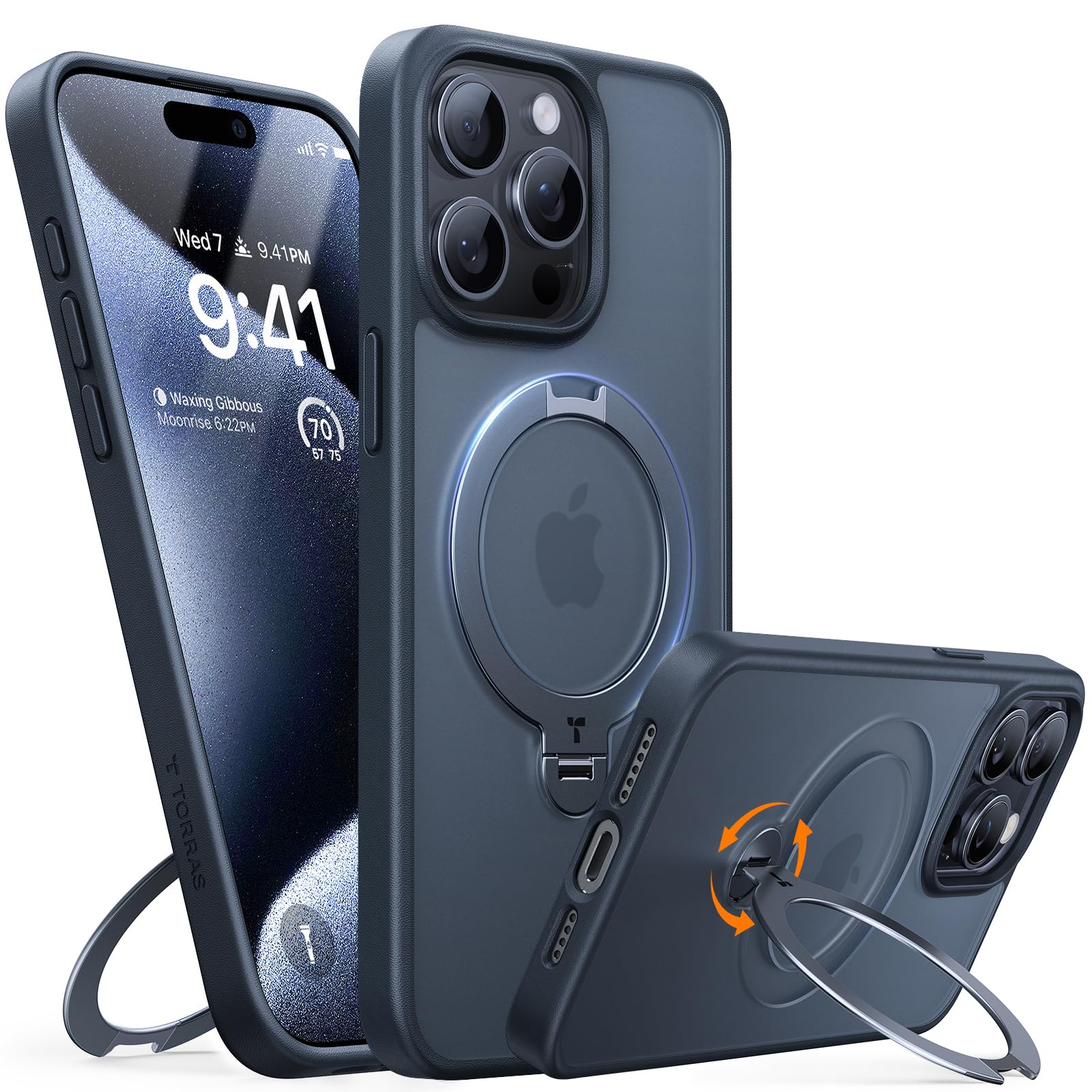 【カチッ!2024新開発・安定性】TORRAS iPhone 15 Pro 用 ケース 【ゼンマイ式スタンド】縦横両対応 リング マグネット搭載 MagSafe対応 ワイヤレス充電対応 米軍MIL規格耐衝撃 指紋防止 いphone15pro用ケース アジャスタブルスタンド「UPRO Ostand Spin」ブラック|WES STORE