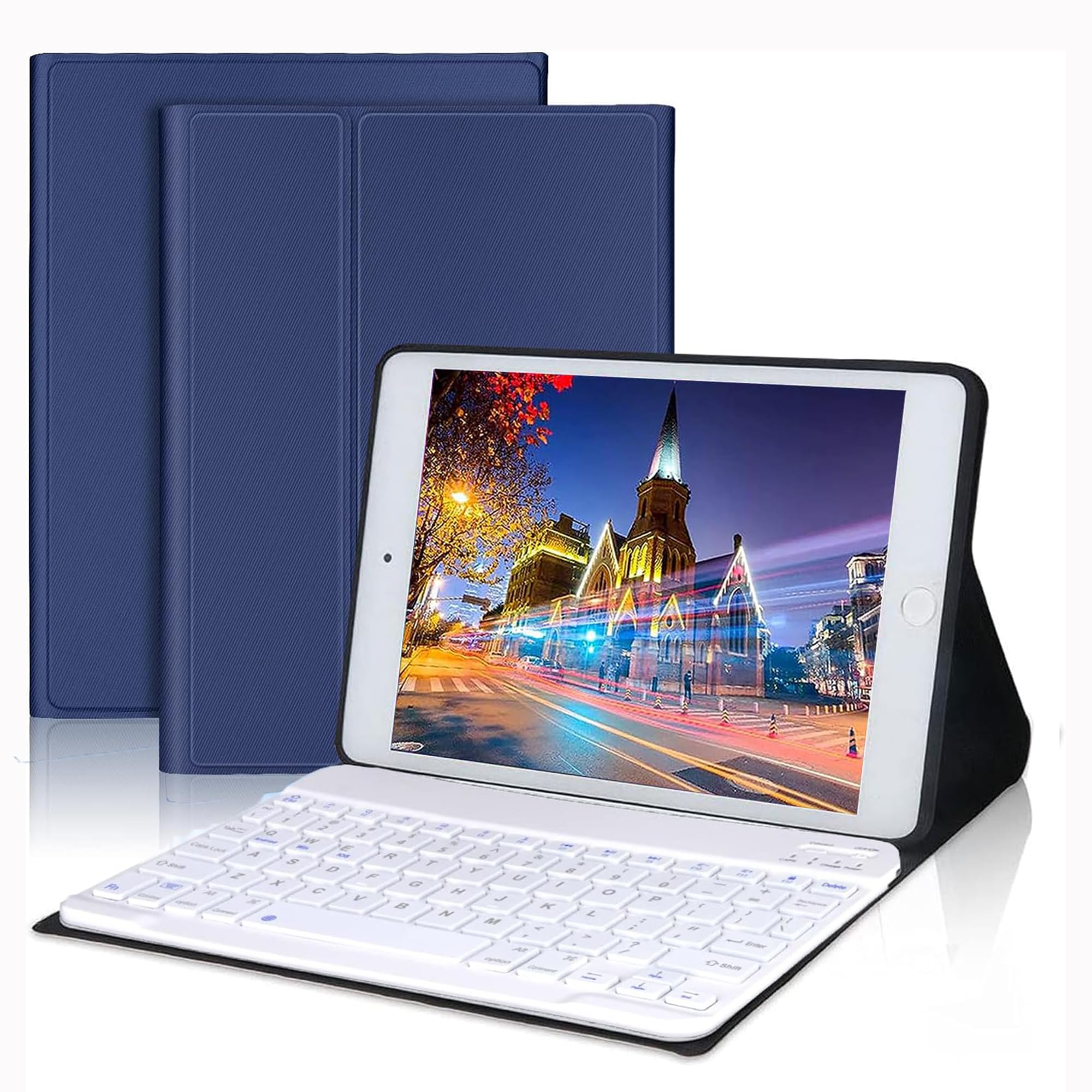 iPad mini5 ケース キーボード iPad mini キーボード ケース 軽量 薄型 ペン収納 ワイヤレス Bluetooth キーボード 脱着式 オートスリープ機能 多角度調整 耐衝撃 持ち運び US配列 男女兼用 iPad mini 5/4/3/2/1 に対応 (7.9インチブルー）IVEOPPE｜WES STORE