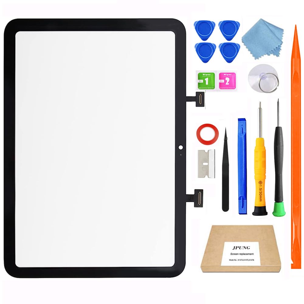 JPUNG タッチスクリーンデジタイザー iPad 第10世代用(A2696 A2757 A2777),画面交換修理,10.9インチ 2022 フロントガラス交換 ホームボタン&ツール修理キット