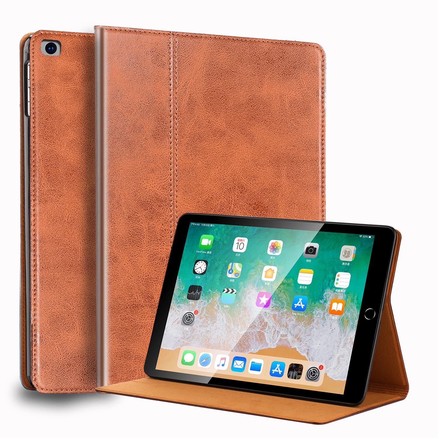 Gexmil ケース iPad 9.7 インチ,6/5世代通用 (2018/2017)-iPad Air 2/1世代通用高級レザー製 耐衝撃性 軽量 防指紋 防滑,オートスリープ/ウェイク,アジャスタブルスタンド,ブラウン|WES STORE