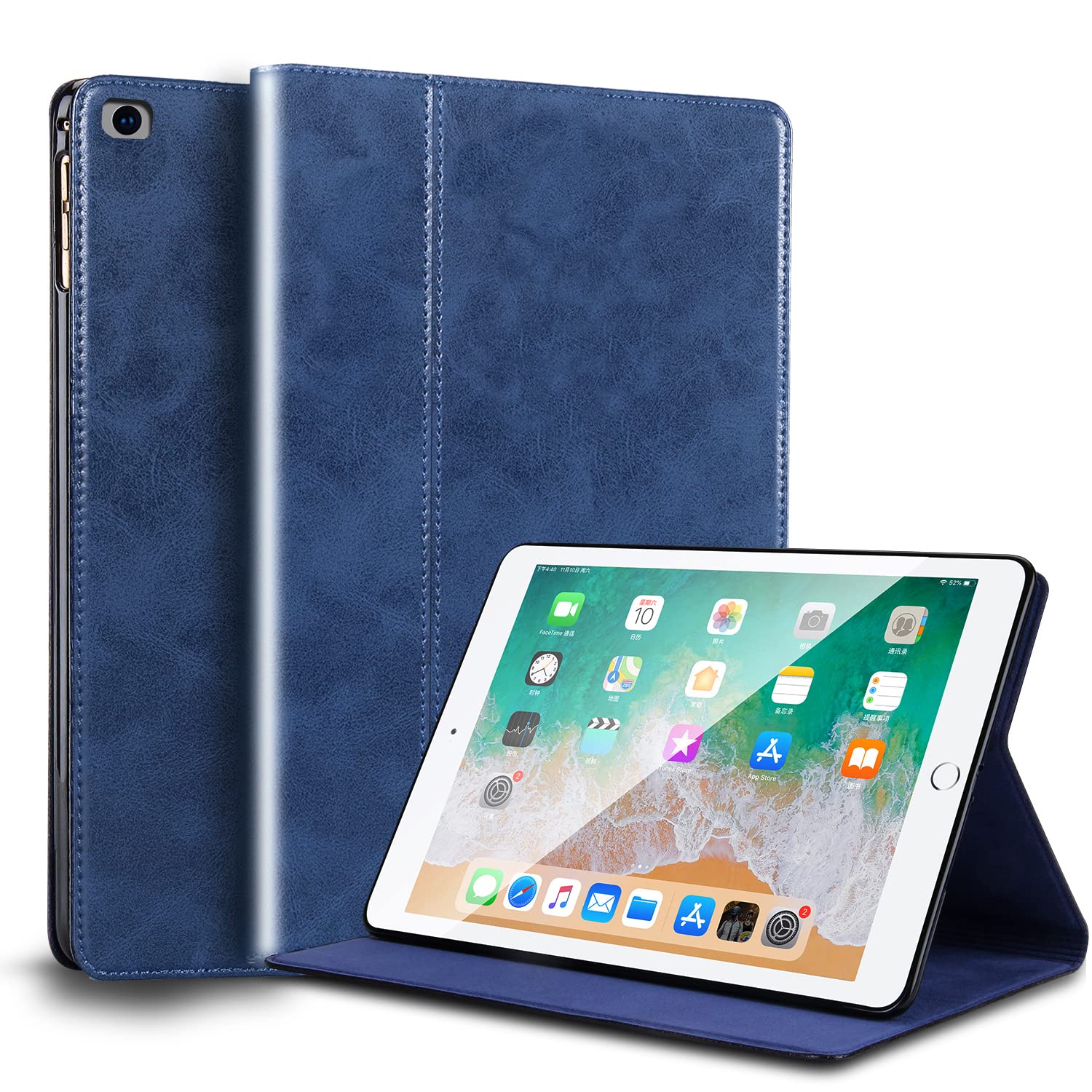Gexmil ケース iPad 9.7 インチ,6/5世代通用 (2018/2017)-iPad Air 2/1世代通用高級レザー製 耐衝撃性 軽量 防指紋 防滑,オートスリープ/ウェイク,アジャスタブルスタンド,ブルー｜WES STORE