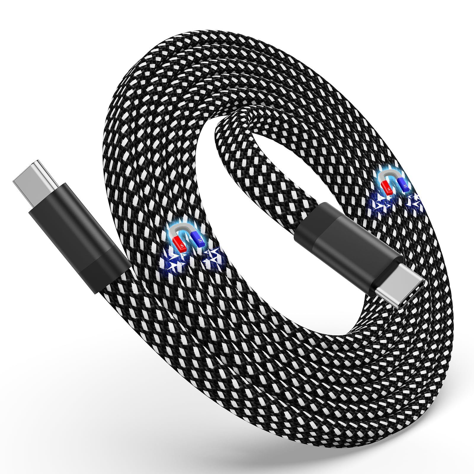 Magtame USB-Cケーブル フラット平形 磁力自動収納 タイプcケーブル60W PD対応 type-cケーブル 3A急速充電 usb-c&usb-cケーブル 高速転送 iPhone15/MacBookPro/Air/iPad/Samsung/XperiaGalaxy等対応 (1.5M-ブラック）