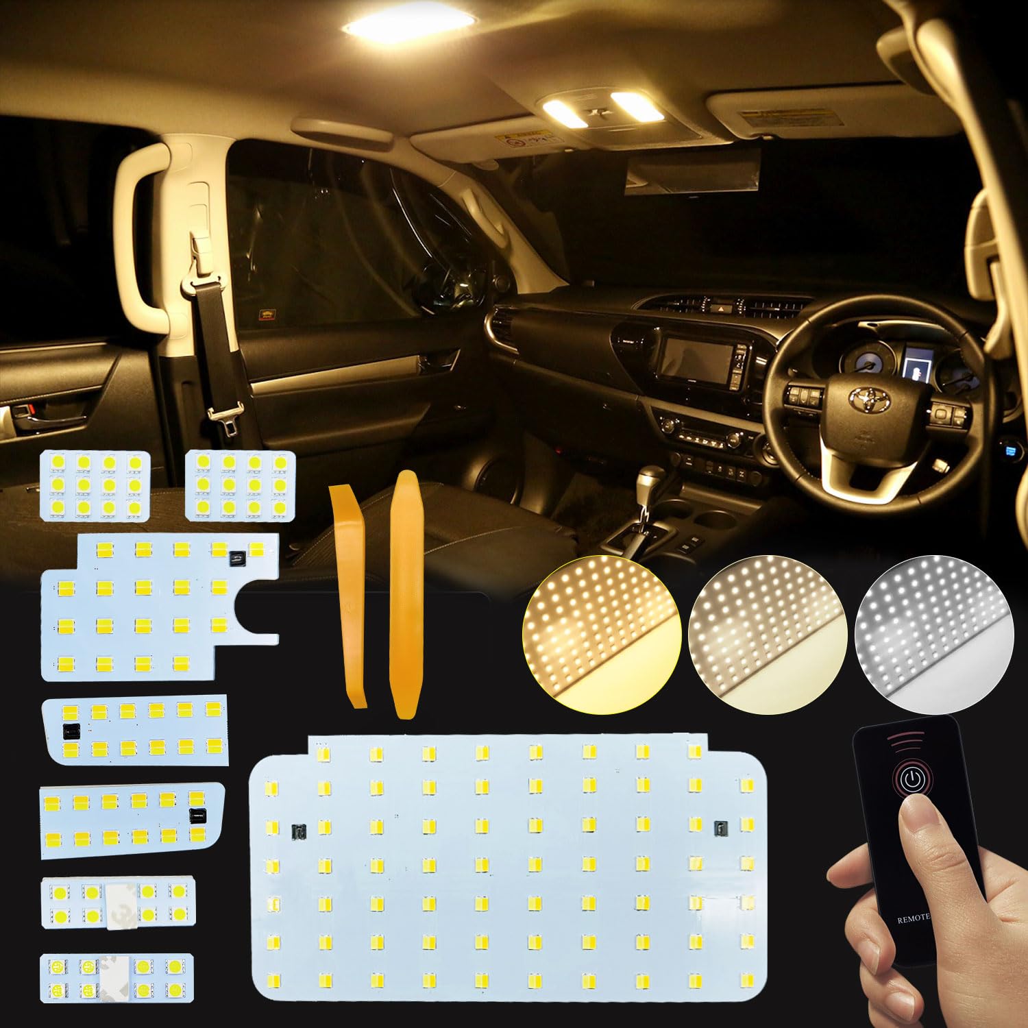 200系 ハイエース LED ルームランプセット 3色切り替え ハイエース/レジアスエース200系 カスタム 内装パーツ LEDバルブ ８点セット 4型/5型/6型 スーパーGL 専用車内灯 調光機能・記憶機能 リモコン付き 専用工具付 取扱説明書付