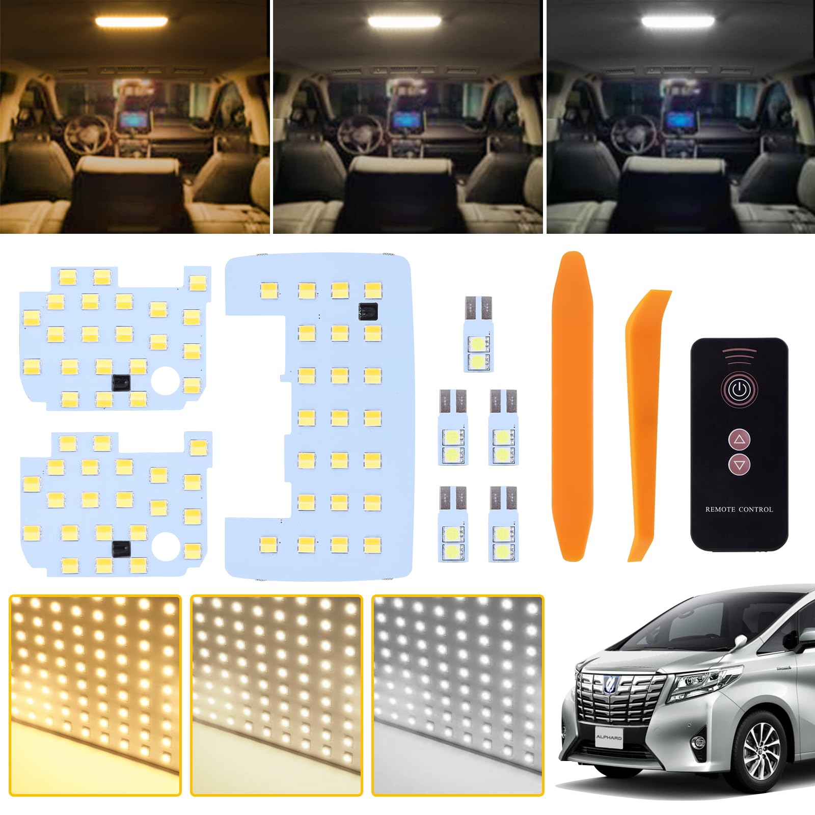 トヨタ ルーミー タンク ルームランプ セット新型 3色30段階調光 リモコン付き 内装パーツ ROOMY TANK THOR JUSTY 用 電球色・白色・昼光色 LEDバルブ 8点セット 取付簡単 専用工具