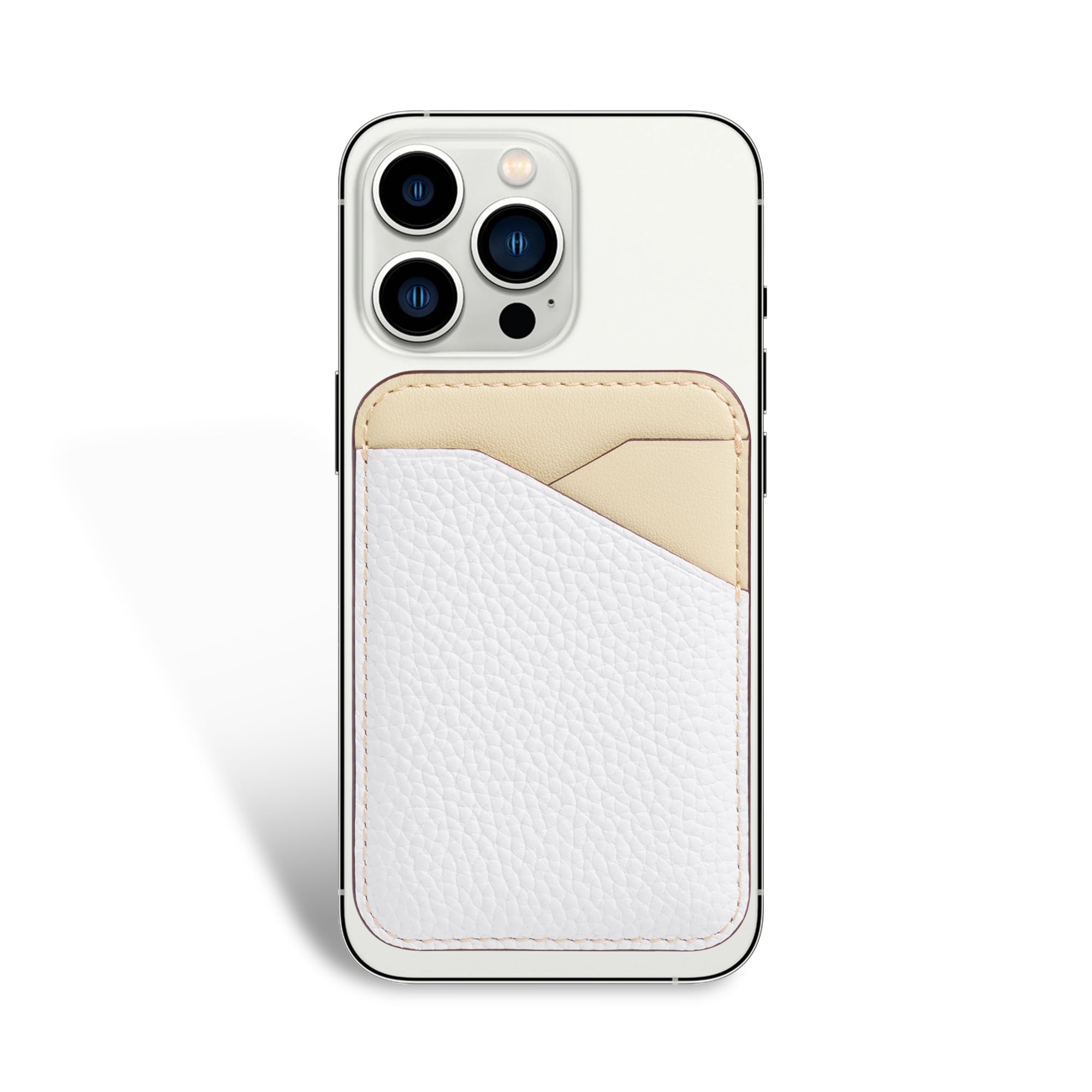 COGURE コグレ カードケース 背面ポケット ウォレット 本革 スリム 磁石不使用 マイクロ吸盤シート Google Pixel/galaxy/Xiaomi/OPPO/sony/AQUOS/iPhone16/15/14/13/12 Pro Plus Promax 対応 ギフトボックス付き COPCardH ホワイト+ベージュ