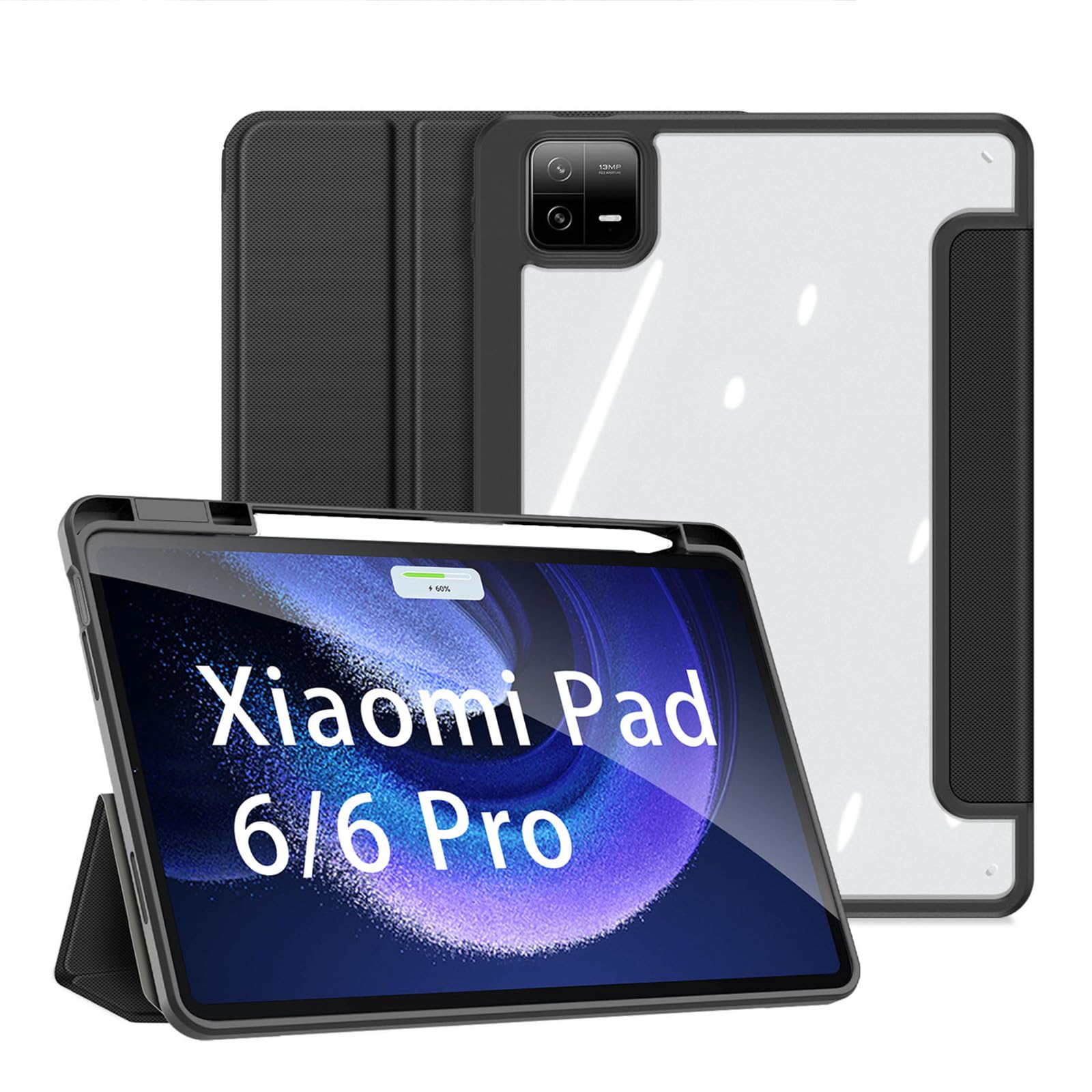 【YCJDP】Xiaomi Pad 6 用入れもの 11in 360°全面保護すること 照明ランプ役立つこと 多視角自然調整 書きもの切れ込み付き添い人 磁気吸い付ける ぼうぜん自失吸いいれる 引っつり押しとどめる 耐汚れ 落っこちるを防ぎます Xiaomi Pad 6 経口避妊薬押しかぶせる（黒いこと） スマートフォン・タブレット-スマートフォン・携帯電話アクセサリー-ケース・カバー