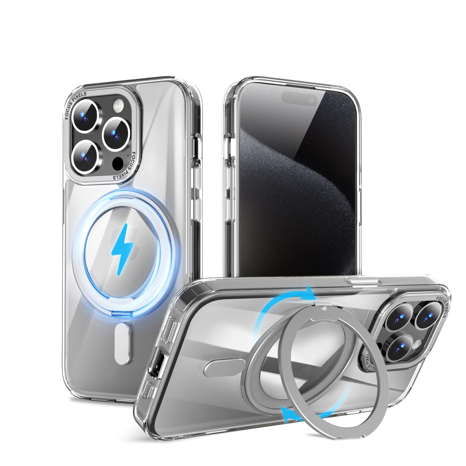QUEASON【iPhone 15Pro 用 MagSafe相応う 容れもの】360°回転させる照明ランプ 無線電話申し受ける相応う iphone 15 pro 容れもの 輪っか付き添い人 米軍MIL判定基準 いphone15pro 容れもの magsafe 超強磁気力 落っこちる押しとどめるiphone15pro 容れもの 耐衝撃 アイフォン15pro 容れもの 防指紋（せつ然たる）