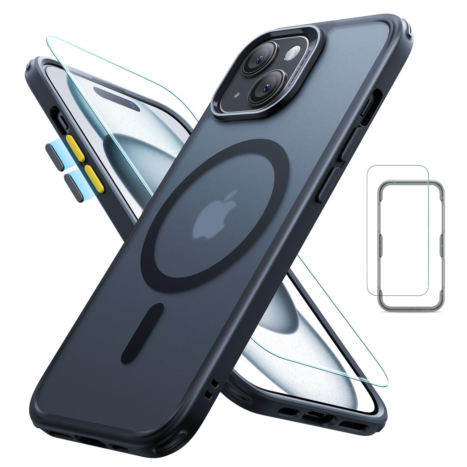 【米軍MIL規格・Magsafe対応】 ESR iPhone 15 Plus ケース (5 in 1) セット 画面保護フィルム カメラレンズ保護フィルム 傷に強い背面 ワイヤレス充電 ストラップホール付き いphone15plus ケース Classicシリーズ（クリア_フロストグリーン）｜WES STORE