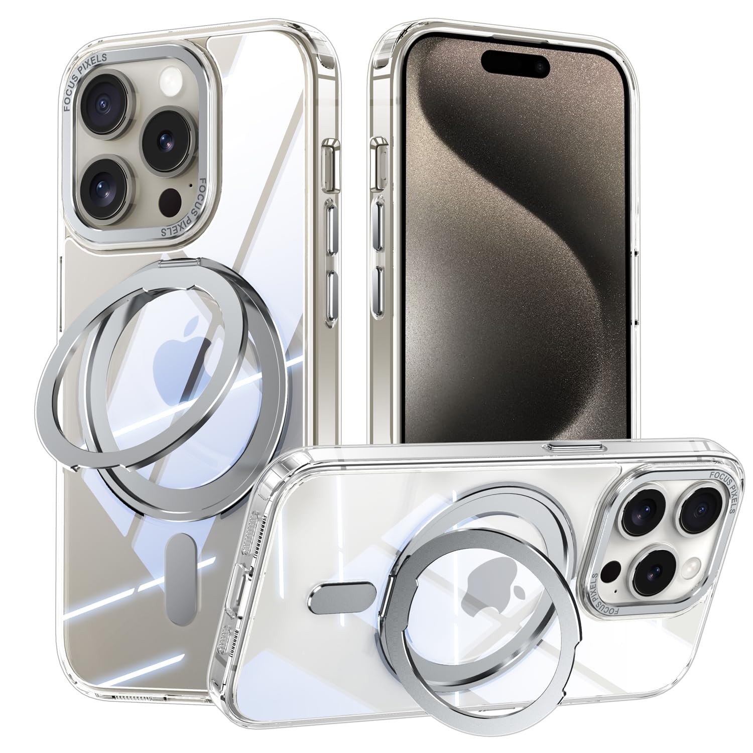 iPhone 13 Pro Max 適用 ケース Magsafe対応 アイフォン13プロマックス カバー 360°回転スタンド Uovon スマホケース アイホン 13promax 携帯ケース ワイヤレス充電 車載ホルダー 対応 ストラップ穴付き 半透明 指紋防止 黄?防止 ・ クリア