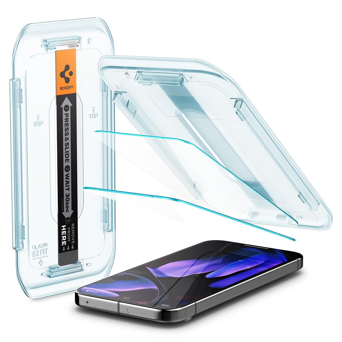 Spigen Google Pixel 9 Pro XL ガラスフィルム 指紋認証対応 Pixel 9 Pro XL用 保護フィルム 貼り付けキット付き 2枚入 ナノコーティング 飛散防止 EZ Fit