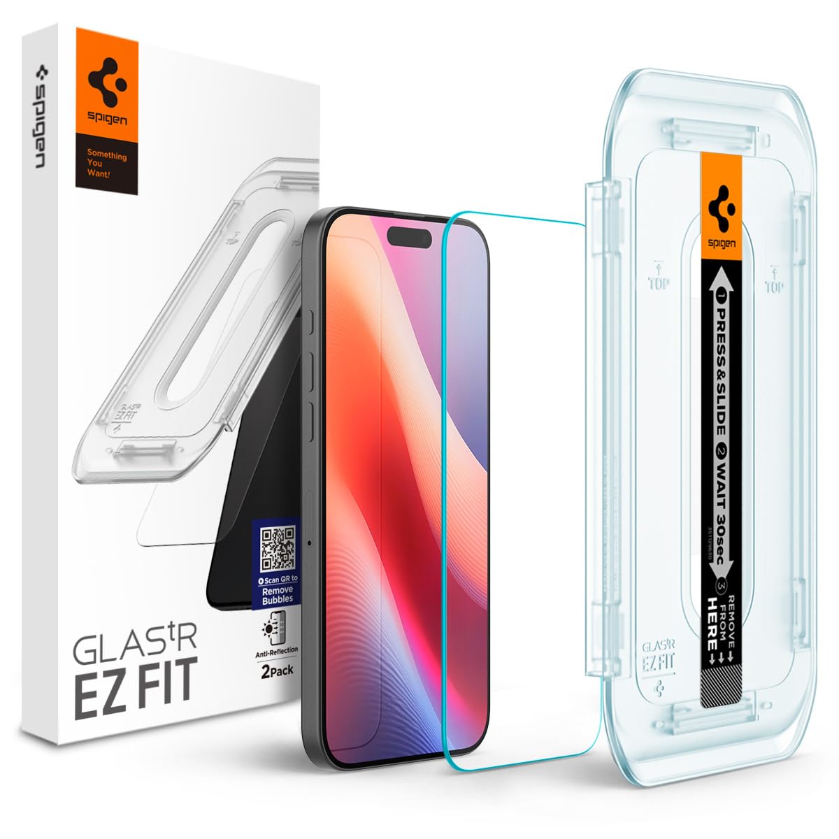 Spigen iPhone 16 Pro Max ガラスフィルム アンチリフレクション 9H硬度強化ガラス 貼り付けキット付き iPhone16ProMax対応 低反射フィルム 指紋認証 ナノコーティング 飛散防止 ２枚入 EZ Fit