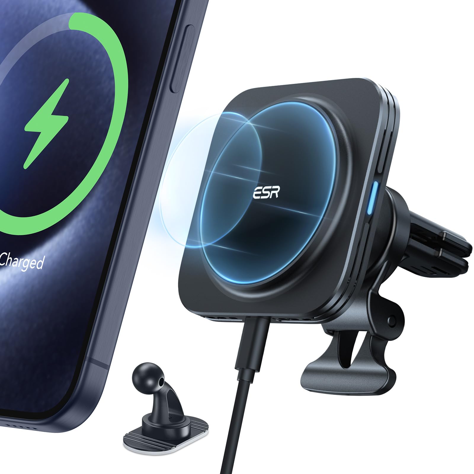 ESR magsafe 車載スマホホルダー ワイヤレス充電器 急速充電 15W magsafe充電器 磁気吸着 自動位置調節 車 スマホスタンド 車載ホルダー iPhone16/15/14/13/12シリーズ対応 スマホホルダー マグネット
