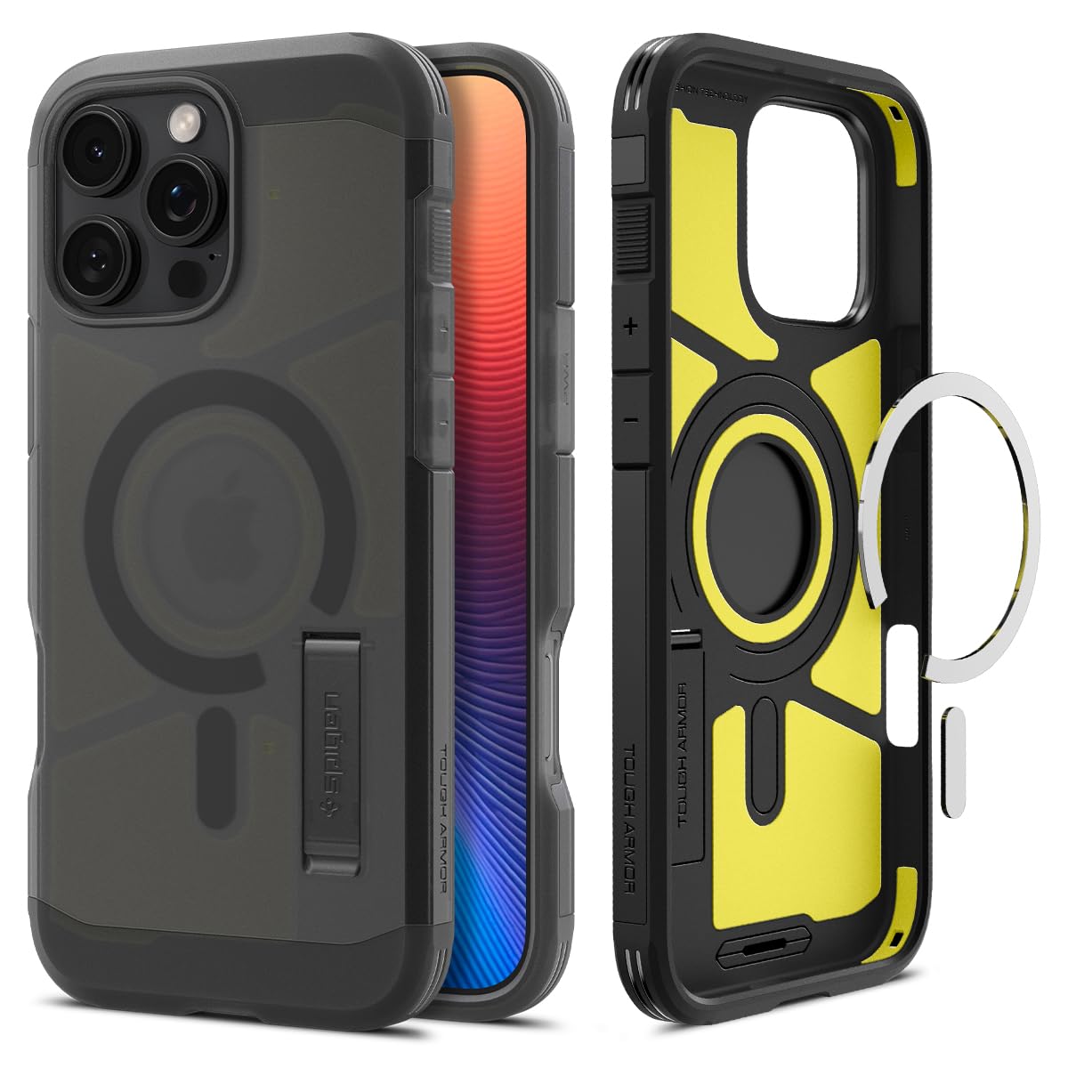 Spigen iPhone 16 Pro Max ケース MagSafe対応 マグネット搭載 スタンド マット 耐衝撃 米軍MIL規格 タフ・アーマー（AI）・マグフィット ACS08502 (フロスト・ブラック)