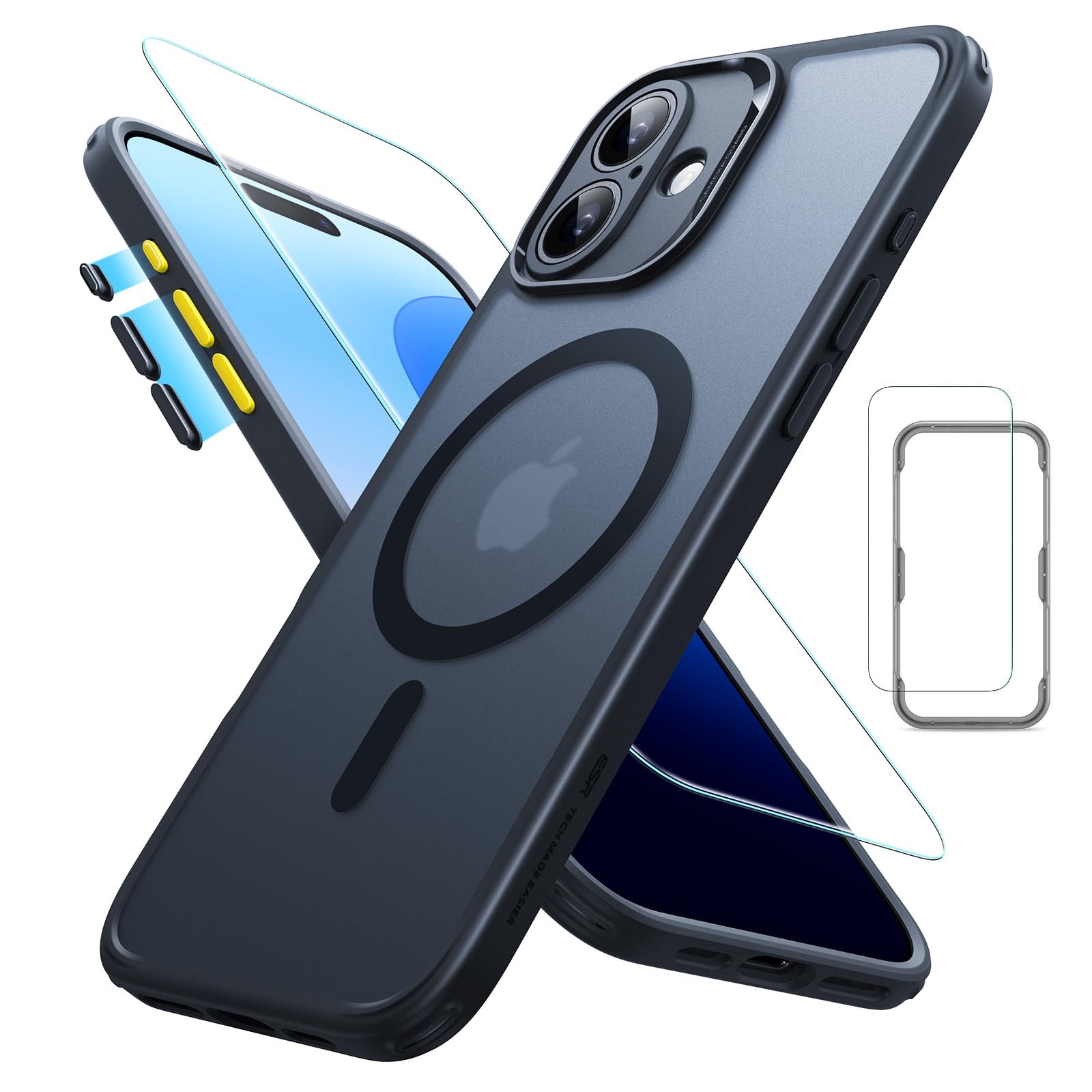 ESR iPhone 16 Plus ケース (4 in 1) セット 半透明マットケース スクリーン保護フィルム付き MagSafe対応 軍事保護規格保護力 Classicシリーズ つや消しブラック 7,678円