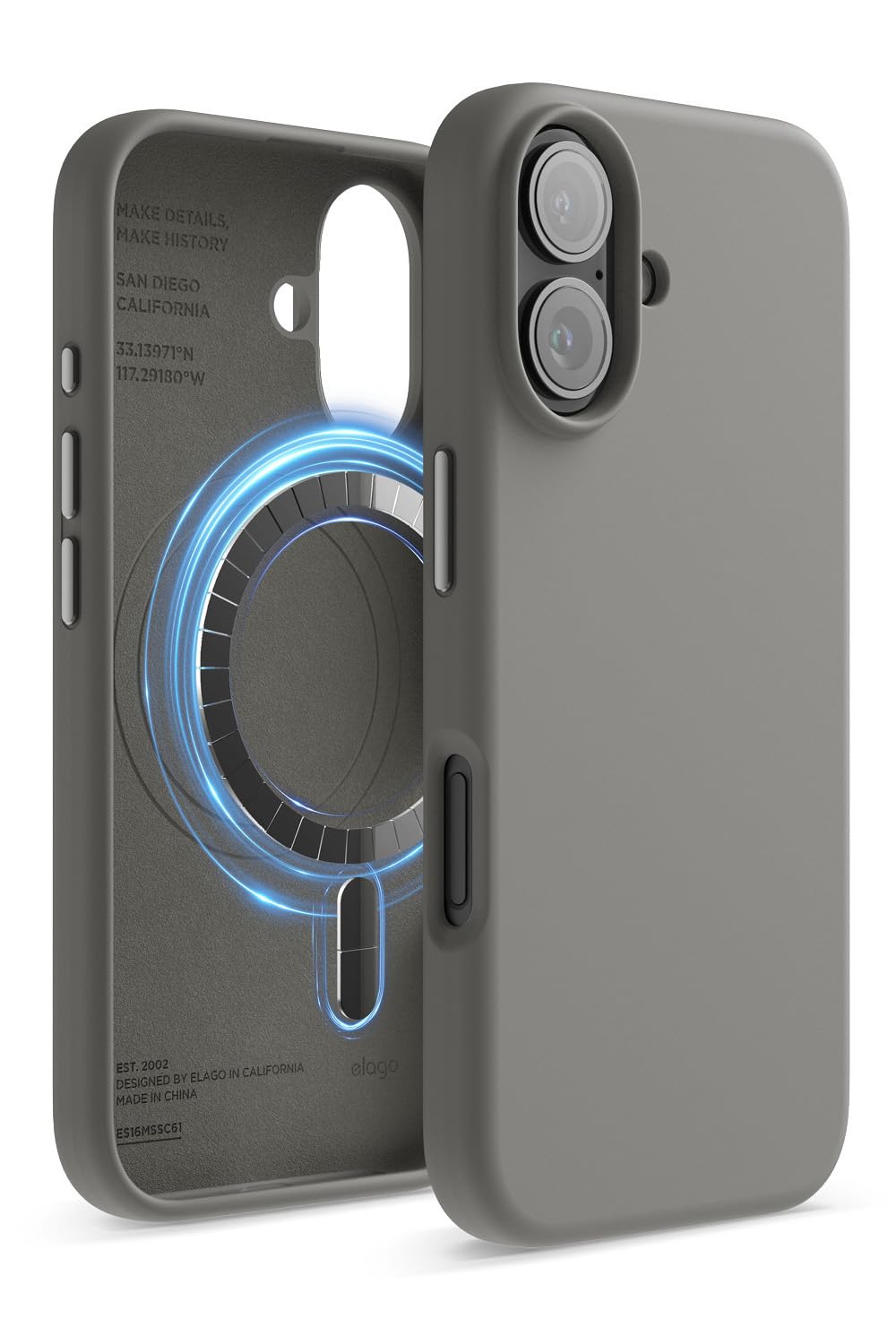 【elago】 iPhone 16 対応 ケース MagSafe 対応 シリコン 耐衝撃 スマホケース 指紋 防止 サラサラ マグセーフ シリコンケース [ iPhone16 アイフォン 16 対応 ] MAGNETIC SILICONE CASE ミディアムグレー｜WES STORE