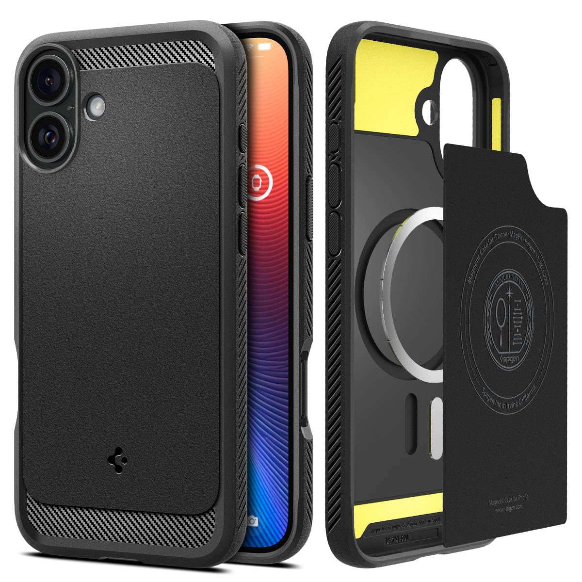 Spigen iPhone 16 容れもの MagSafe相応う 耐衝撃TPU ホンブルグ帽 引っ敷き 米軍MIL判定基準 ラギッド・アーマー・マグフィット ACS08214 (引っ敷き・黒いこと) スマートフォン・タブレット-ケース・カバー