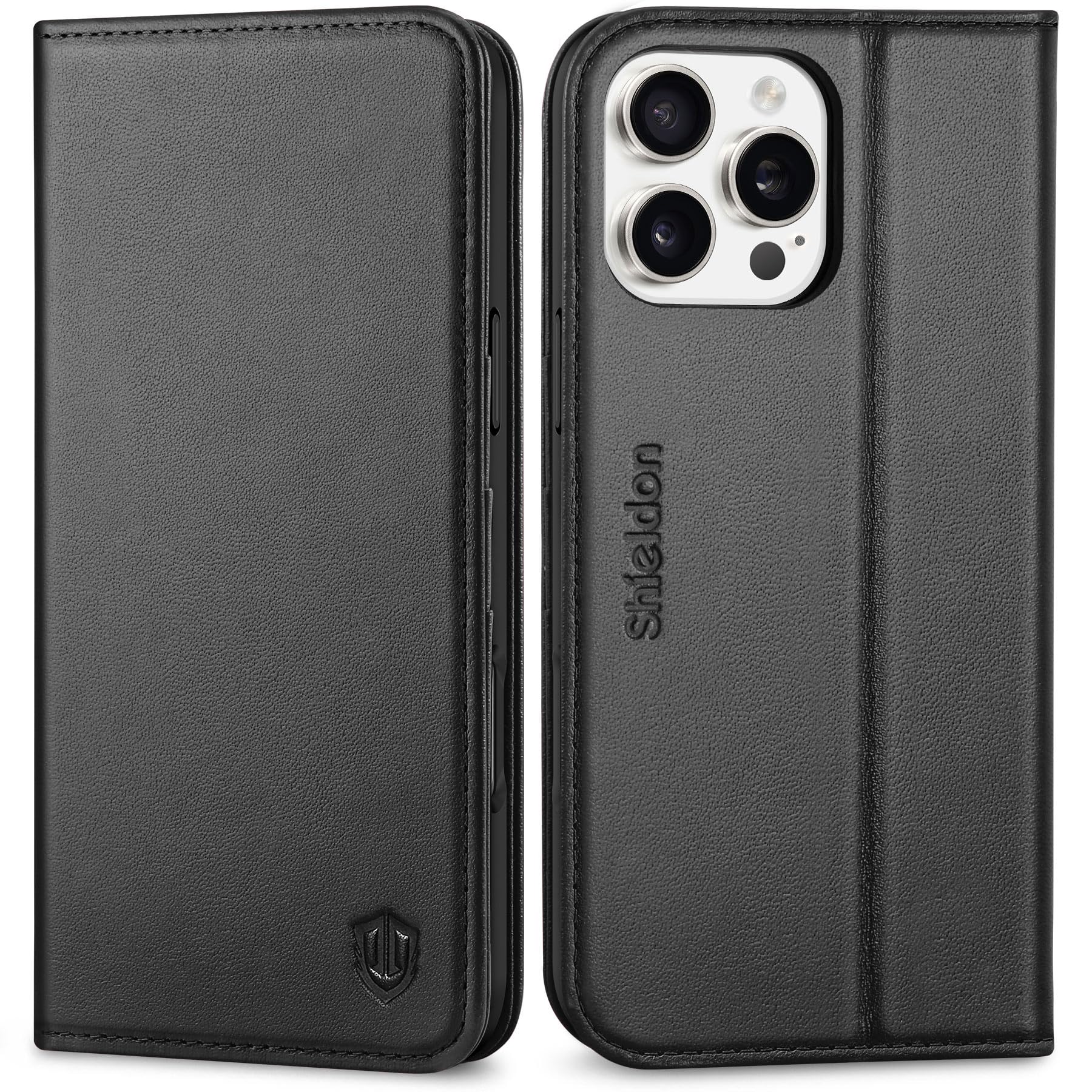 SHIELDON iPhone16 ProMax 対応ケース 手帳型 本革 あいふぉん16 プロマックス スマホカバー カード収納 横置きスタンド機能 マグネット内蔵 TPU素材 衝撃吸収 [RFIDブロッキング] 全面保護 アイホン16