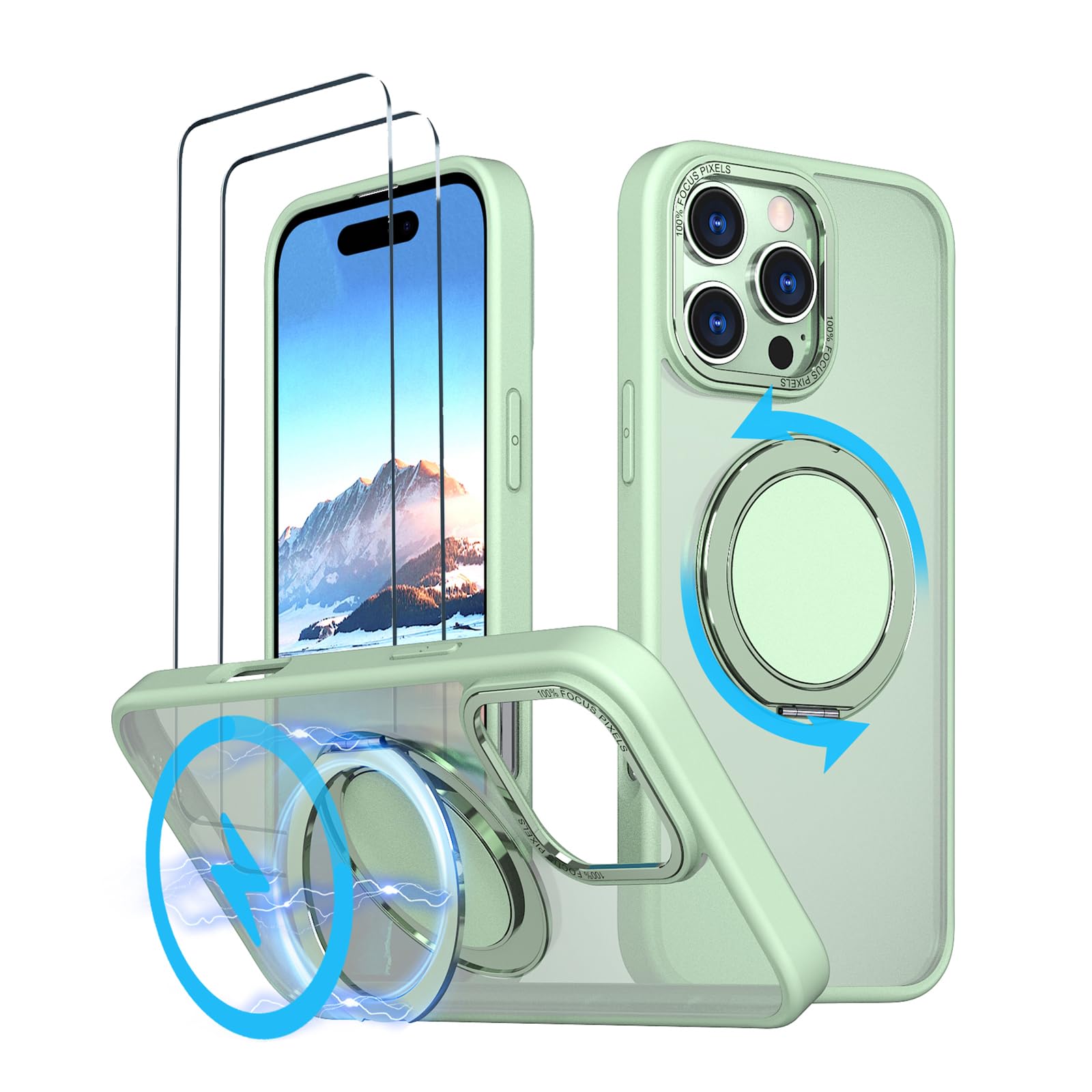 【照明ランプ役立つこと・Magsafe相応う】HCXLYP iPhone 16 Pro 容れもの 多役立つこと360度回転させる照明ランプ 縦横両相応う いphone16Pro 容れもの MagSafe相応う アイフォン16労働者階級 容れもの 無線電話申し受ける相応う 輪っか N52磁石積み上げる