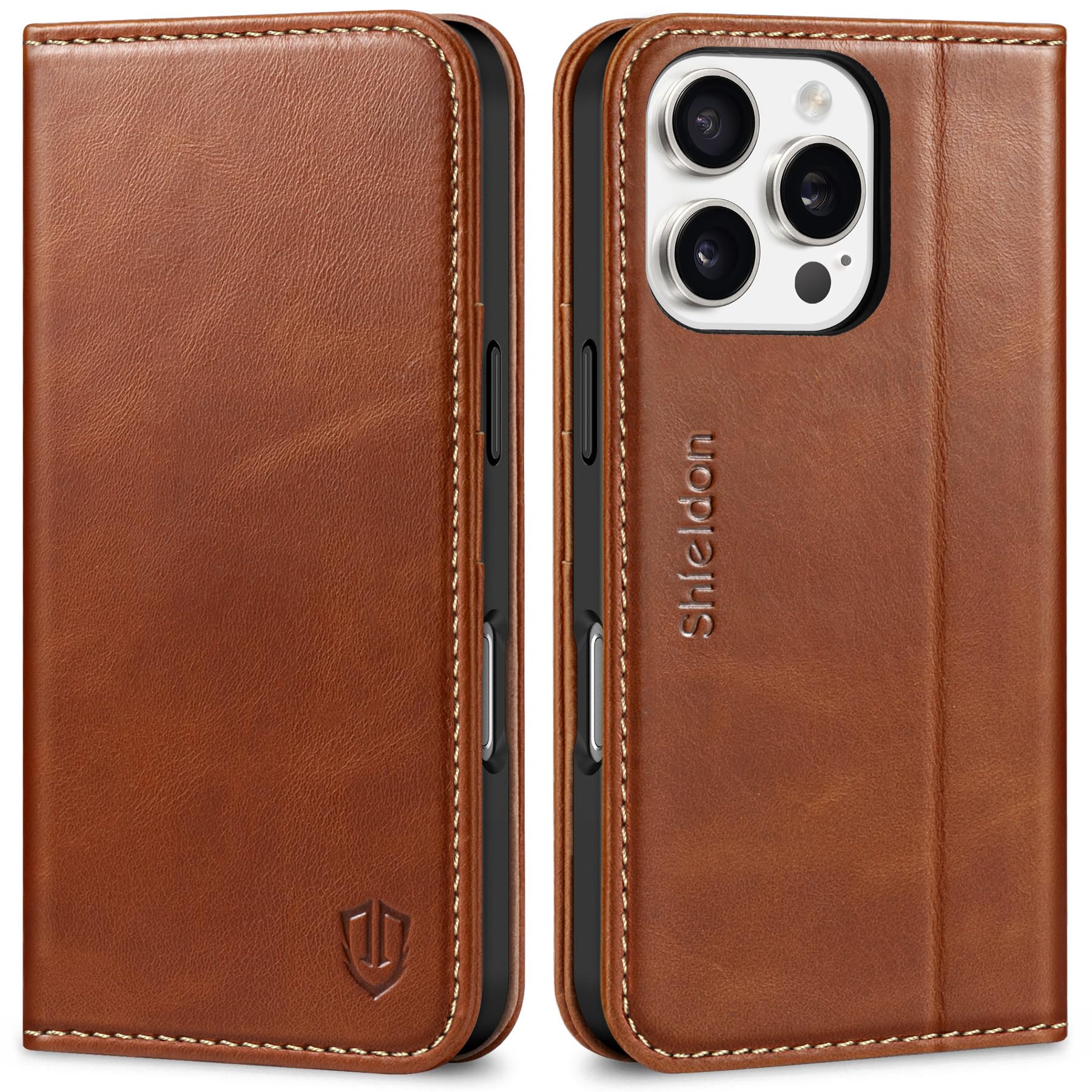 SHIELDON iPhone 16 Pro 対応ケース 手帳型 本革 あいふぉん 16プロ スマホカバー 衝撃吸収 TPU素材 カード収納 横置きスタンド機能 マグネット内蔵 [RFIDブロッキング] 全面保護 アイホン16 プロ 対応