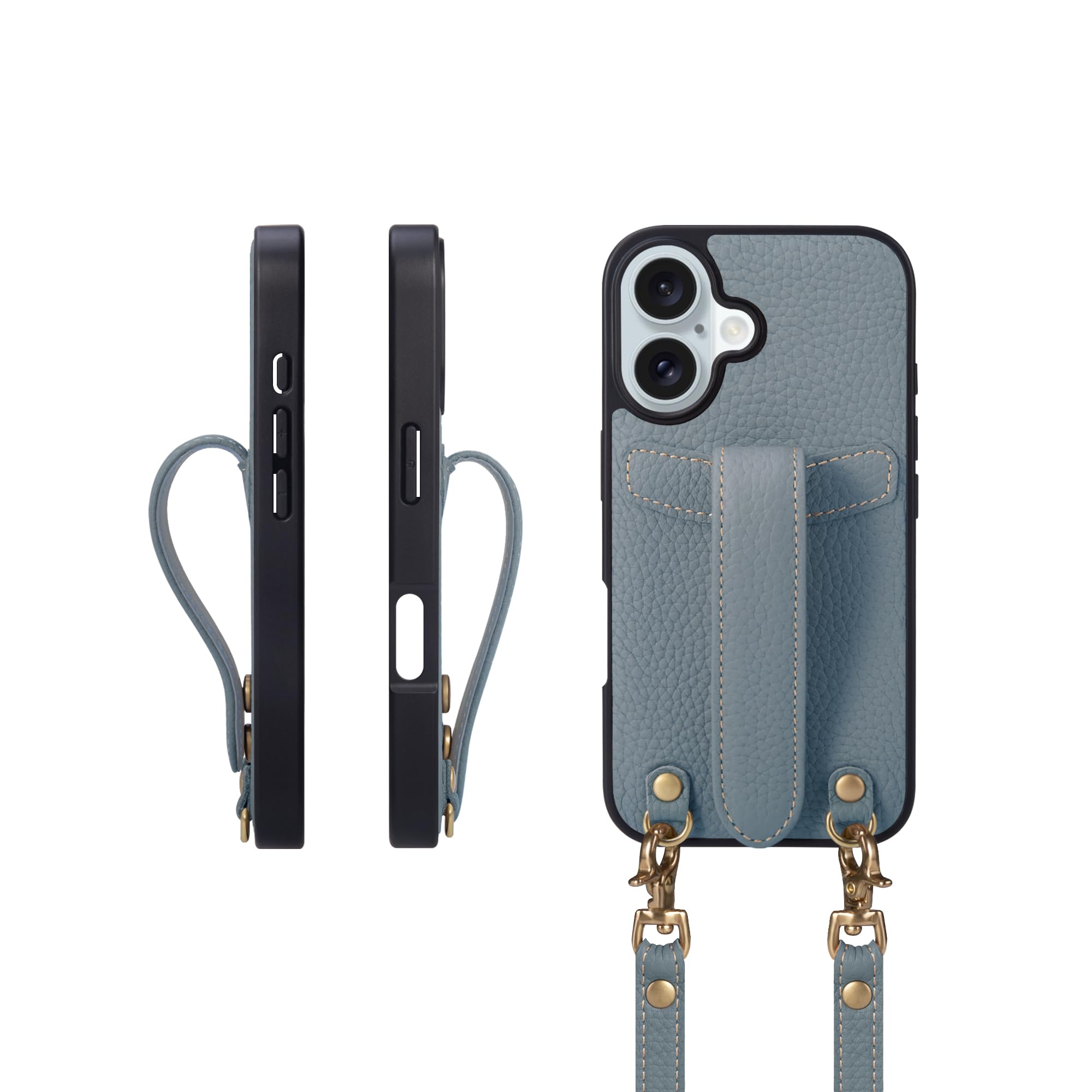 COGURE コグレ iPhone16 ケース ショルダーストラップ 本革 落下防止 耐衝撃 ギフトボックス付き COPG ブルーリン【BlueLin】