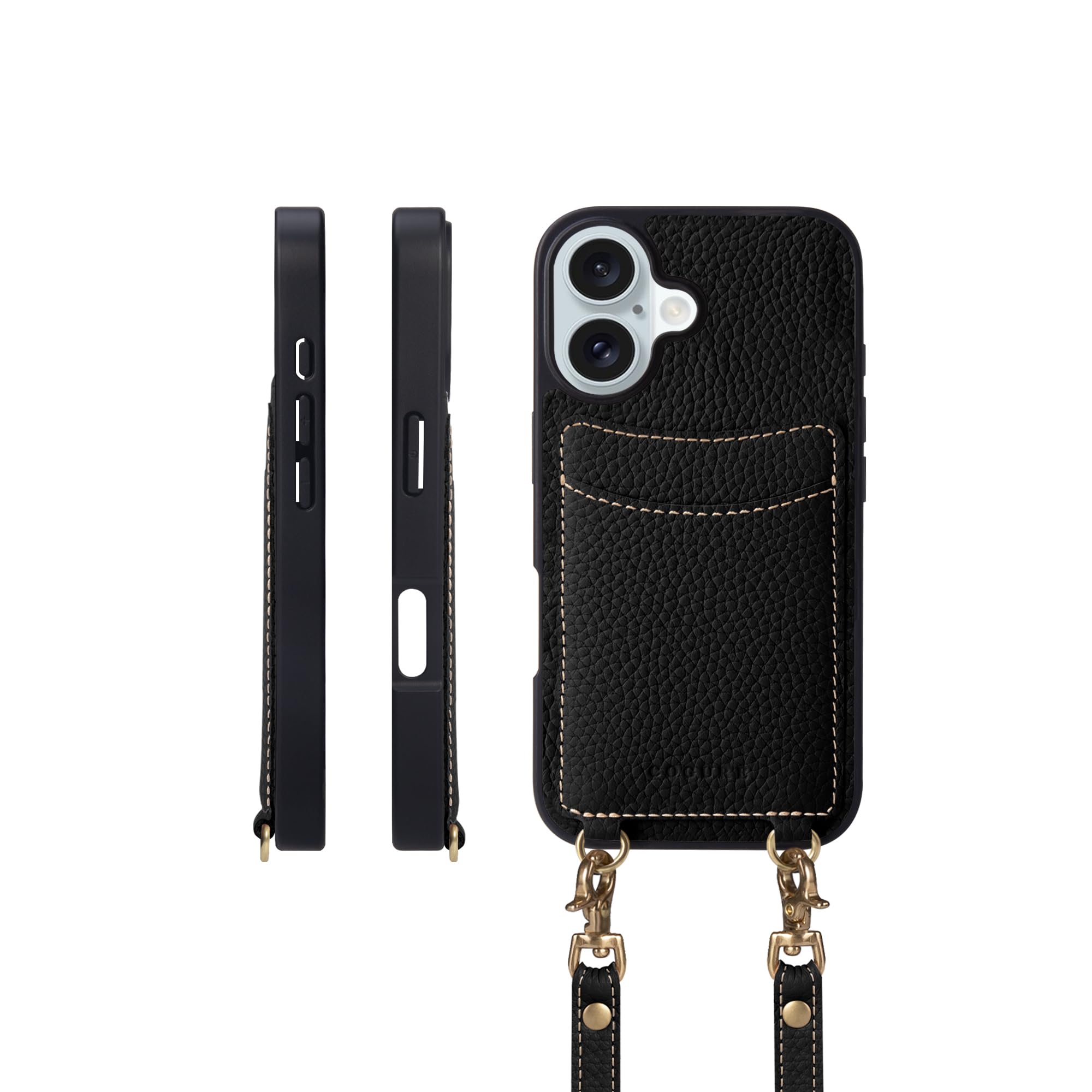COGURE コグレ iPhone16 ケース ショルダーストラップ 本革 カード収納 落下防止 耐衝撃 ギフトボックス付き COPGCS ブラック【Black】 19,547円