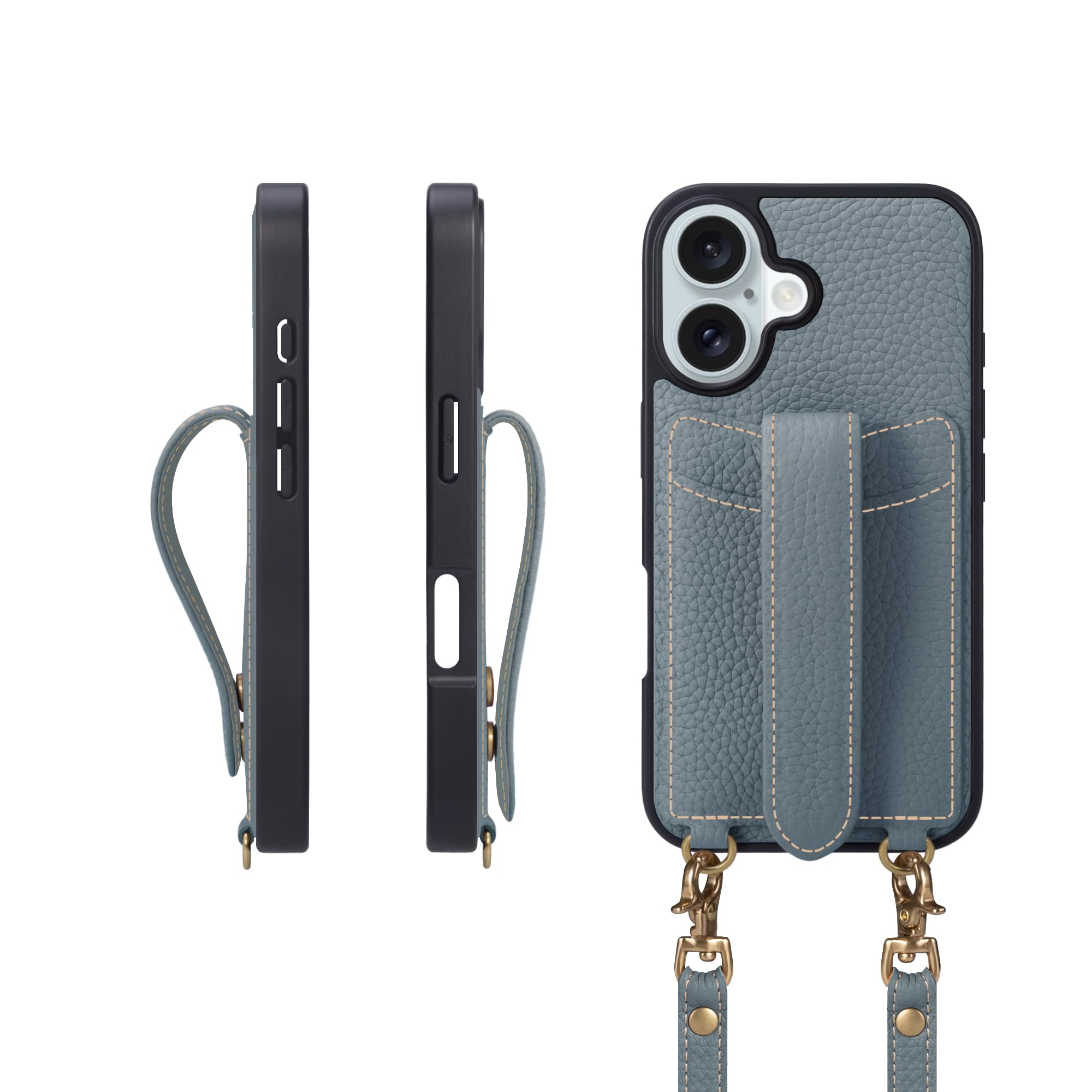 COGURE コグレ iPhone16 ケース ショルダーストラップ 本革 カード収納 落下防止 耐衝撃 ギフトボックス付き COPGC ブルーリン【BlueLin】