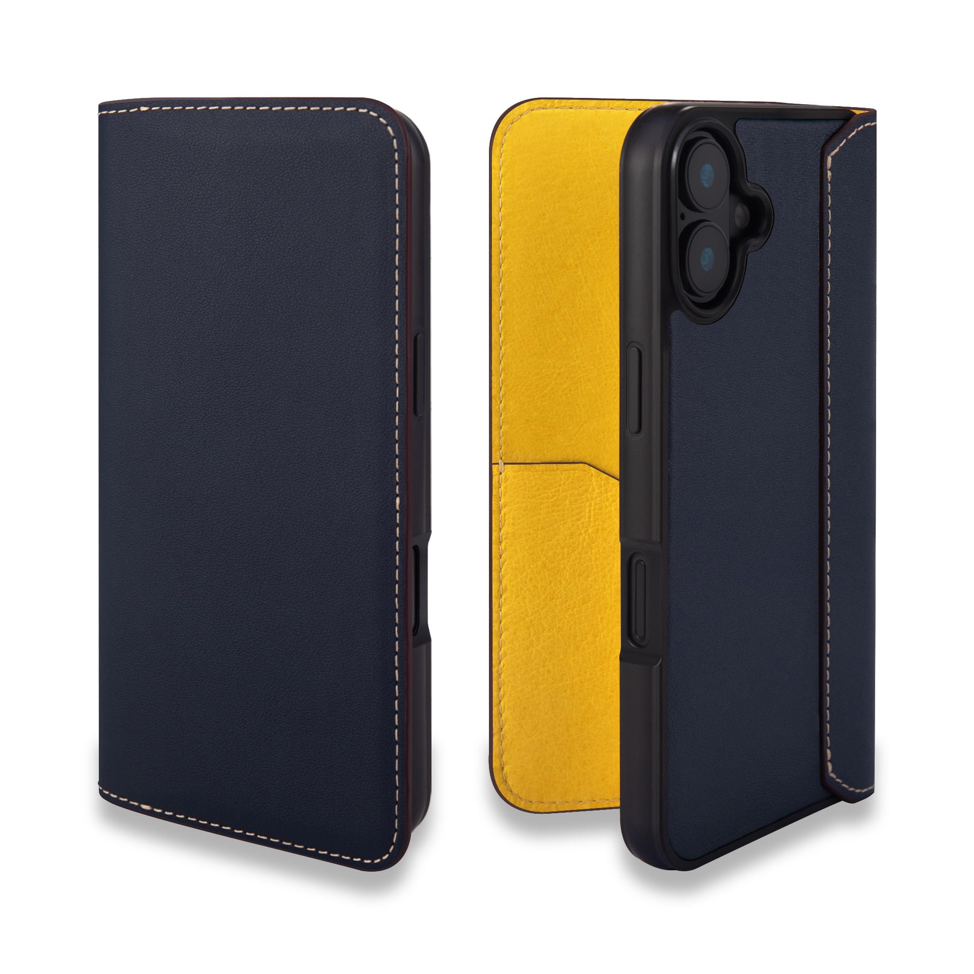 COGURE コグレ iPhone16Plus 手帳型 ケース ダイアリーケース スマホケース 本革 スムースレザー カード入れ ABS&TPU衝撃保護ケース 耐衝撃 磁石なし ギフトボックス付き COGHH ネイビー