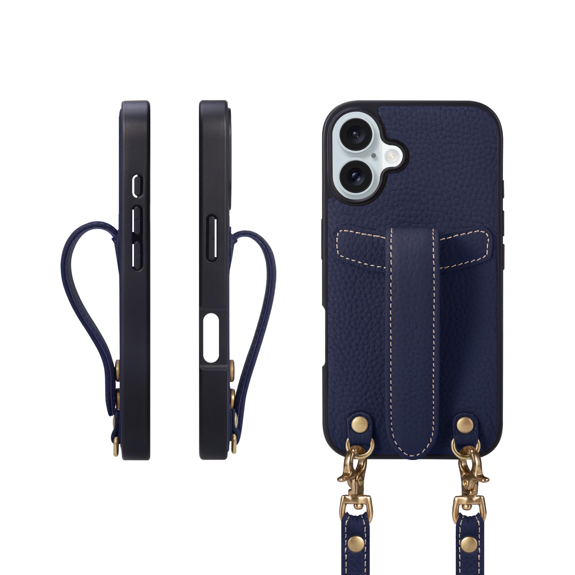 COGURE コグレ iPhone16Plus ケース ショルダーストラップ 本革 落下防止 耐衝撃 ギフトボックス付き COPG ネイビー【Navy】