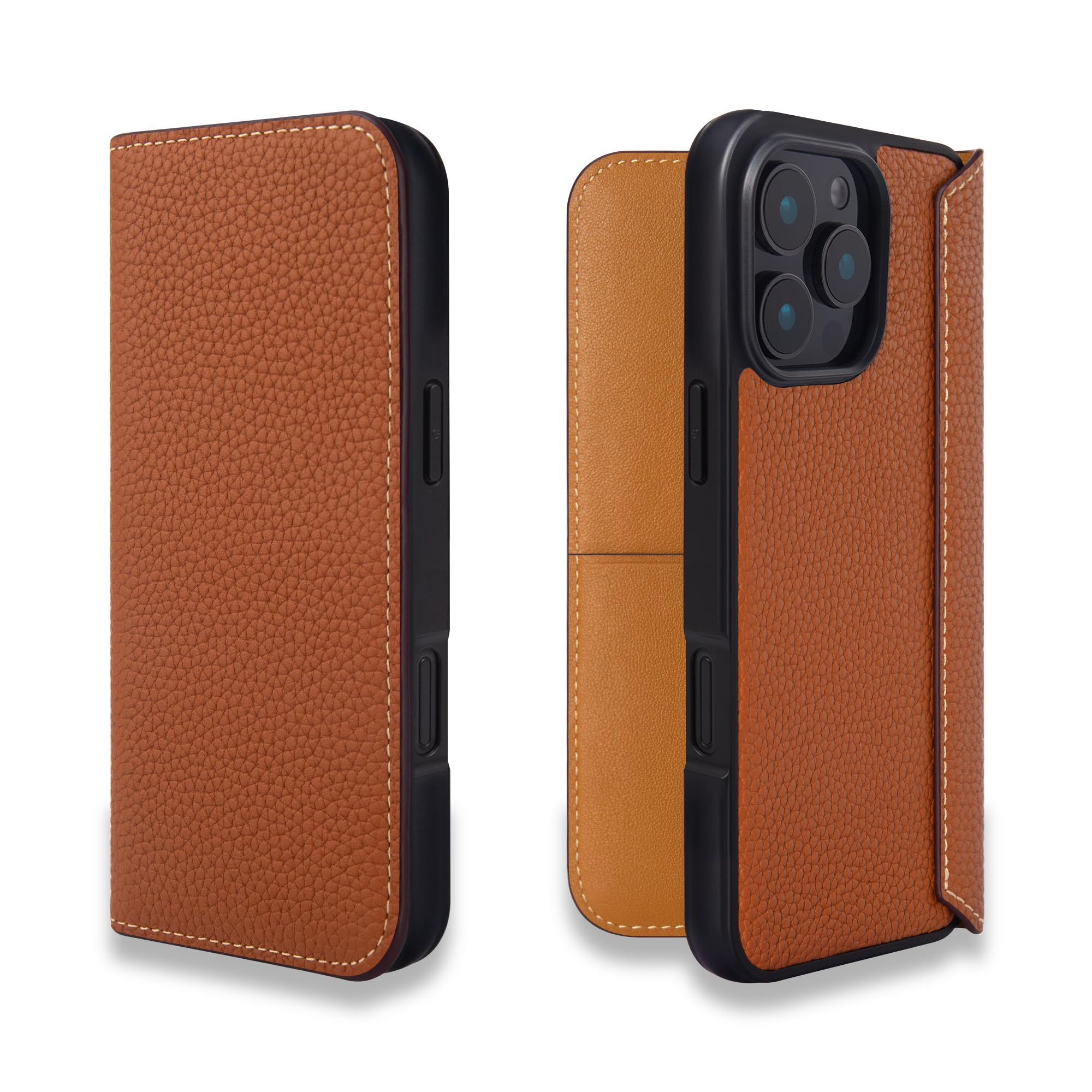COGURE コグレ iPhone16ProMax 手帳型 ケース ダイアリーケース スマホケース 本革 シュリンクカーフレザー カード入れ ABS&TPU衝撃保護ケース 耐衝撃 磁石なし ギフトボックス付き COGPH キャラメル