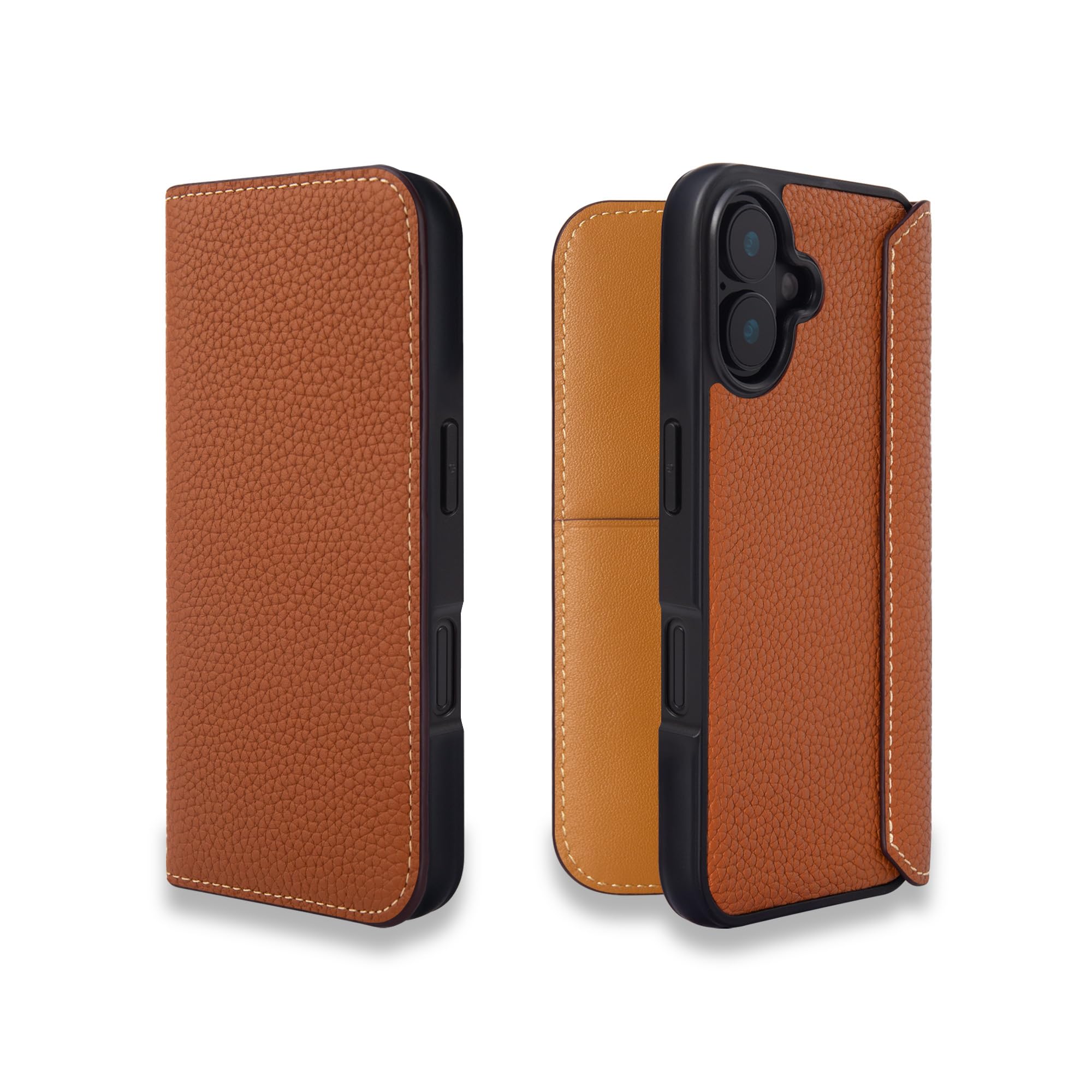 COGURE コグレ iPhone16 手帳型 ケース ダイアリーケース スマホケース 本革 シュリンクカーフレザー カード入れ ABS&TPU衝撃保護ケース 耐衝撃 磁石なし ギフトボックス付き COGPH キャラメル｜WES STORE