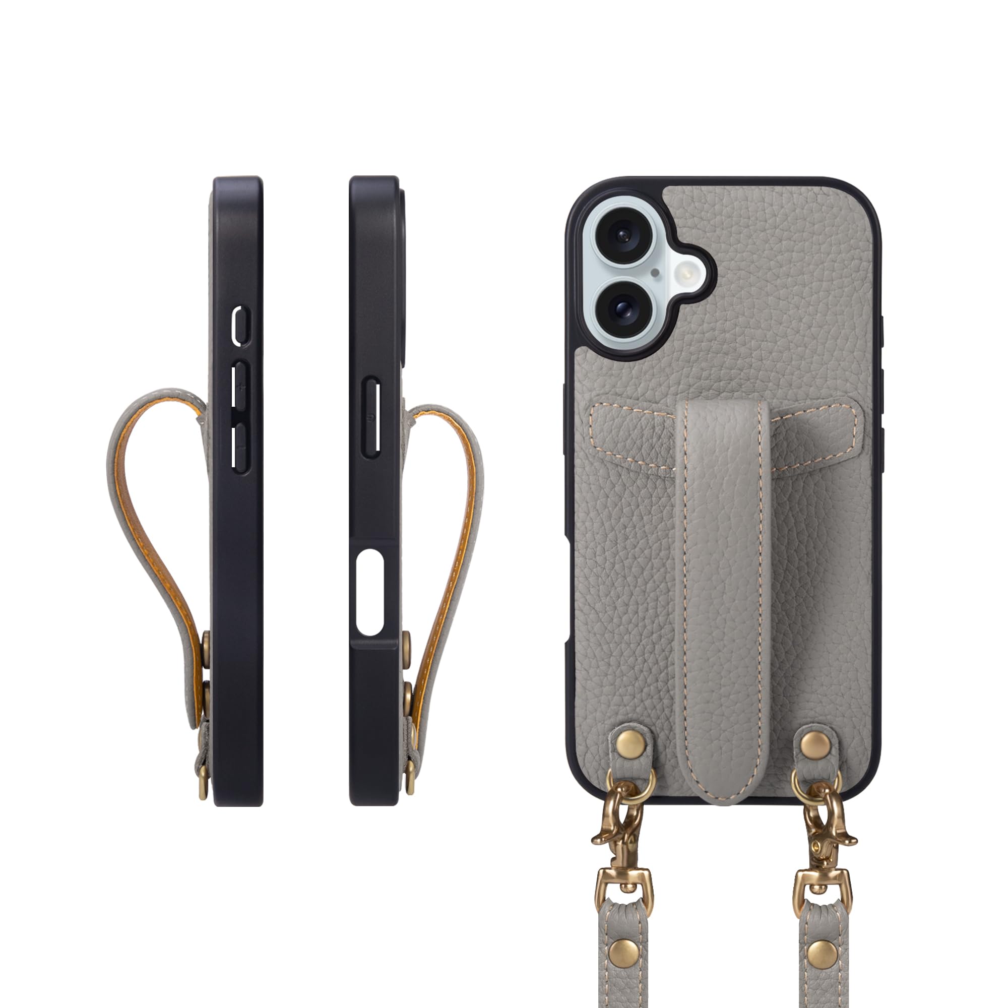 COGURE コグレ iPhone16Plus ケース ショルダーストラップ 本革 落下防止 耐衝撃 ギフトボックス付き COPG グレージュ【Grege】
