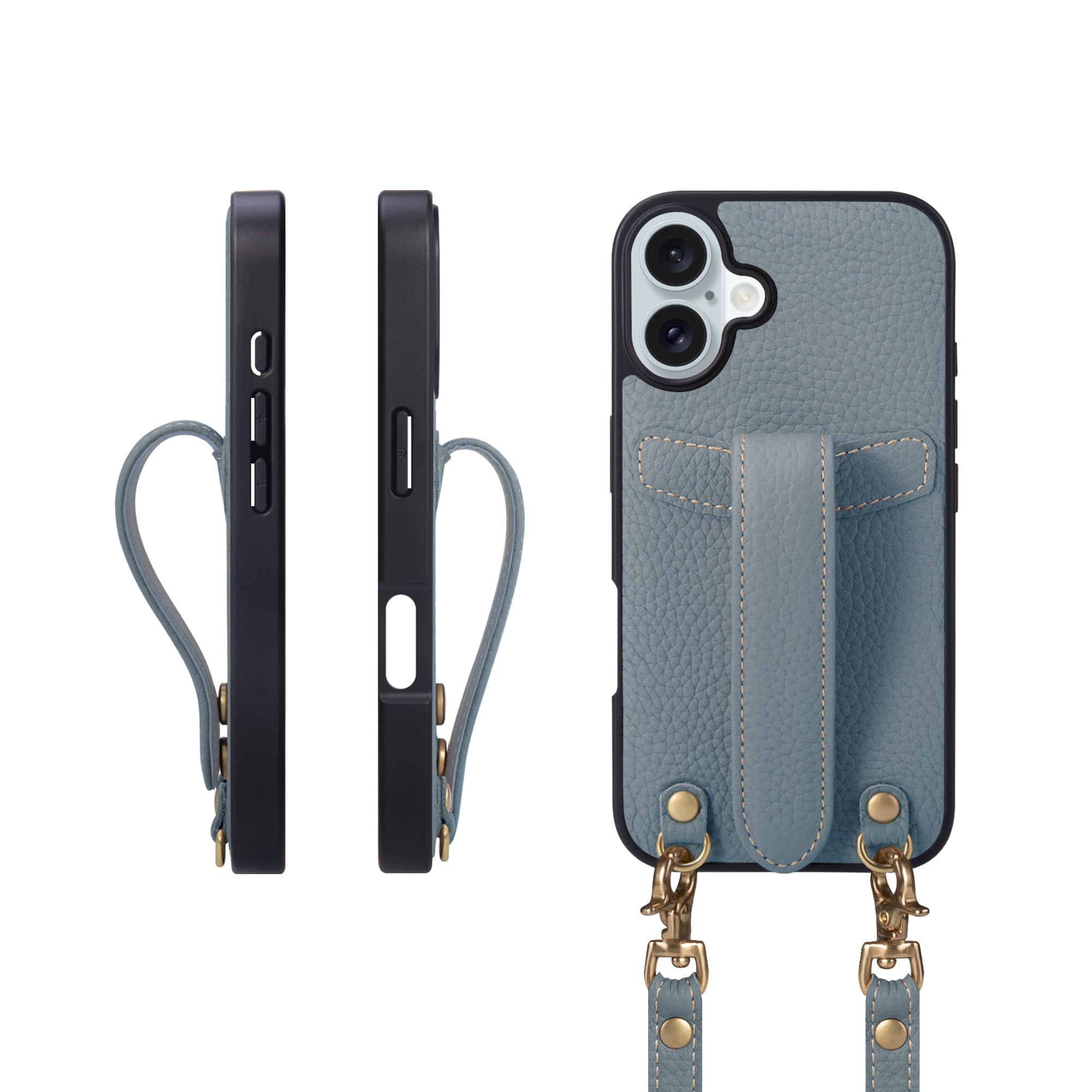 COGURE コグレ iPhone16Plus ケース ショルダーストラップ 本革 落下防止 耐衝撃 ギフトボックス付き COPG ブルーリン【BlueLin】