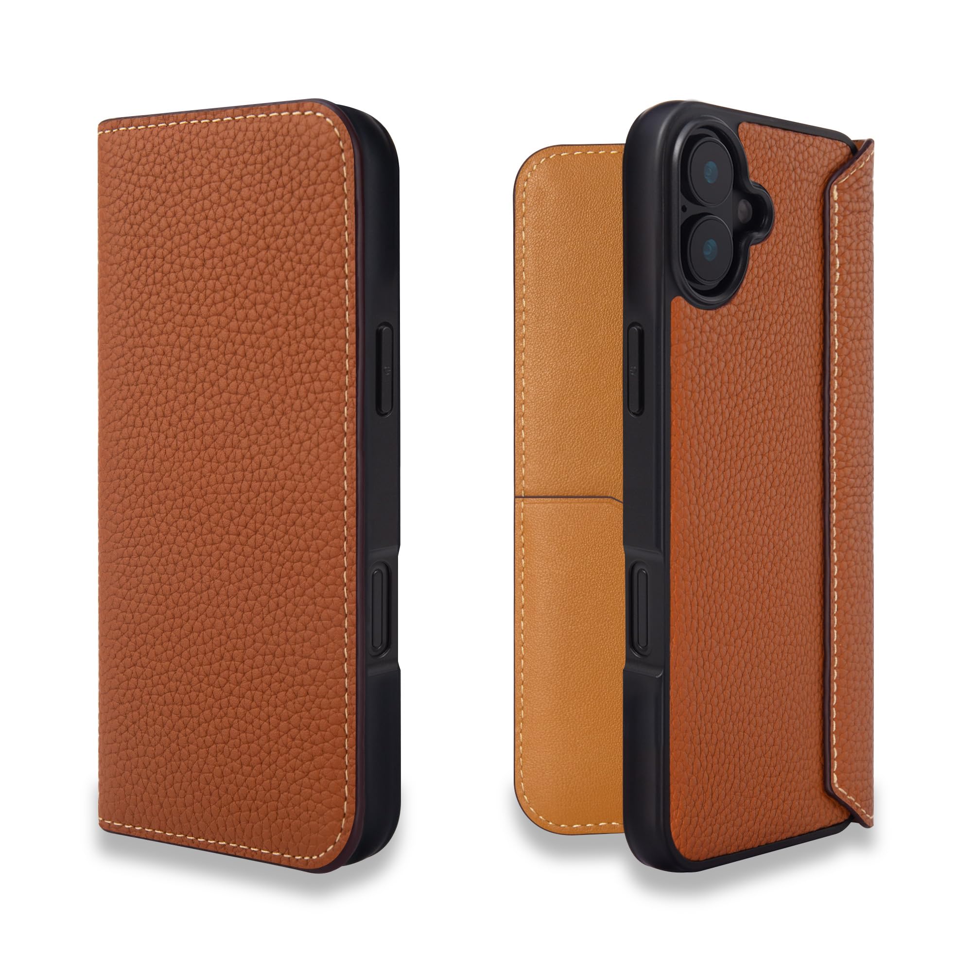 COGURE コグレ iPhone16Plus 手帳型 ケース ダイアリーケース スマホケース 本革 シュリンクカーフレザー カード入れ ABS&TPU衝撃保護ケース 耐衝撃 磁石なし ギフトボックス付き COGPH キャラメル