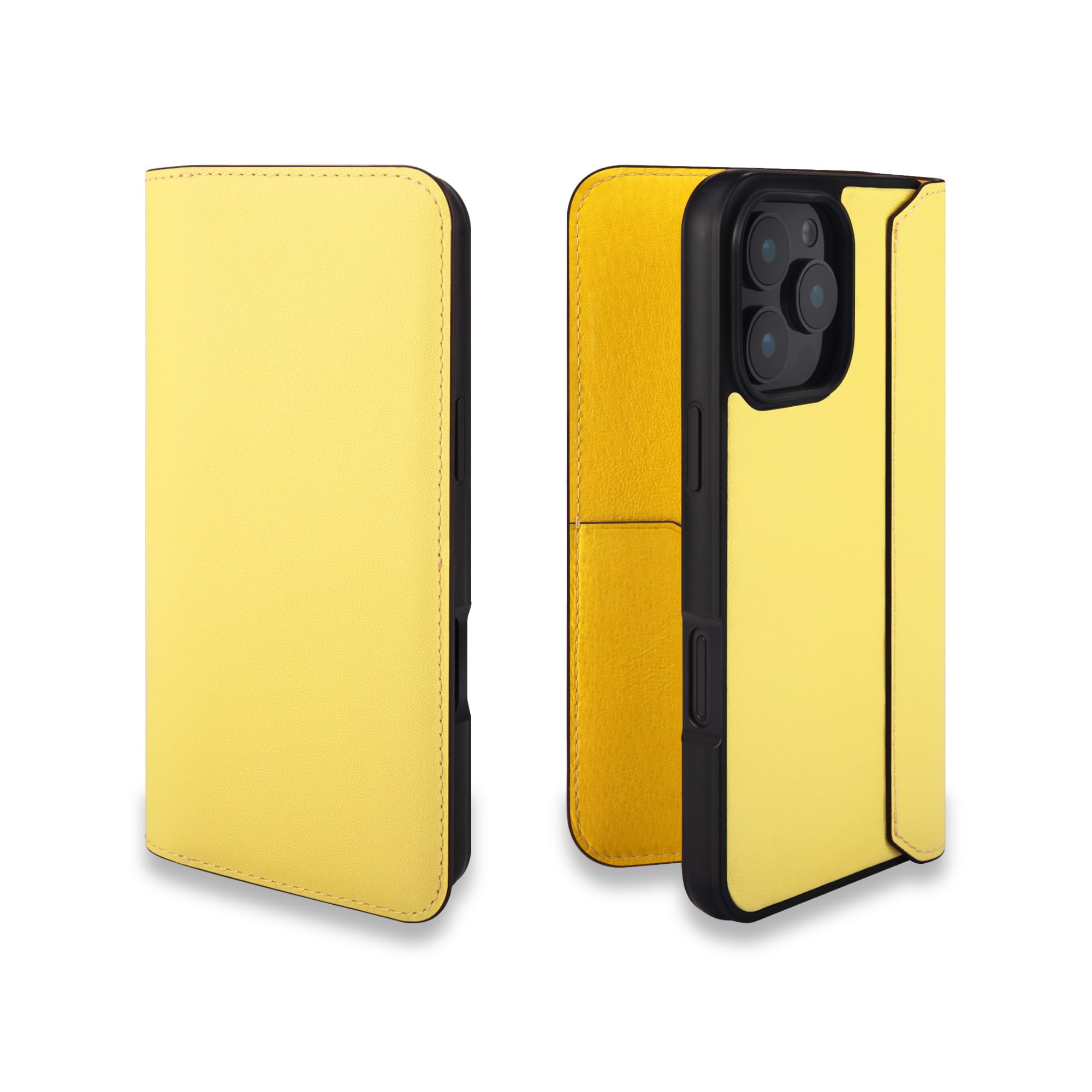 COGURE コグレ iPhone16Pro 手帳型 ケース ダイアリーケース スマホケース 本革 スムースレザー カード入れ ABS&TPU衝撃保護ケース 耐衝撃 磁石なし ギフトボックス付き COGHH イエロー