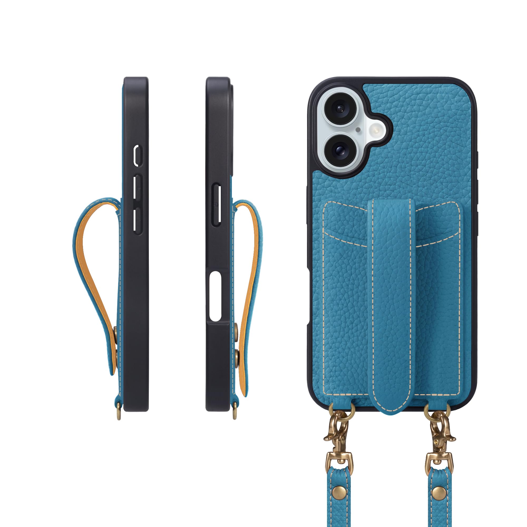 COGURE コグレ iPhone16Plus ケース ショルダーストラップ 本革 カード収納 落下防止 耐衝撃 ギフトボックス付き COPGC シアン【Cyan】