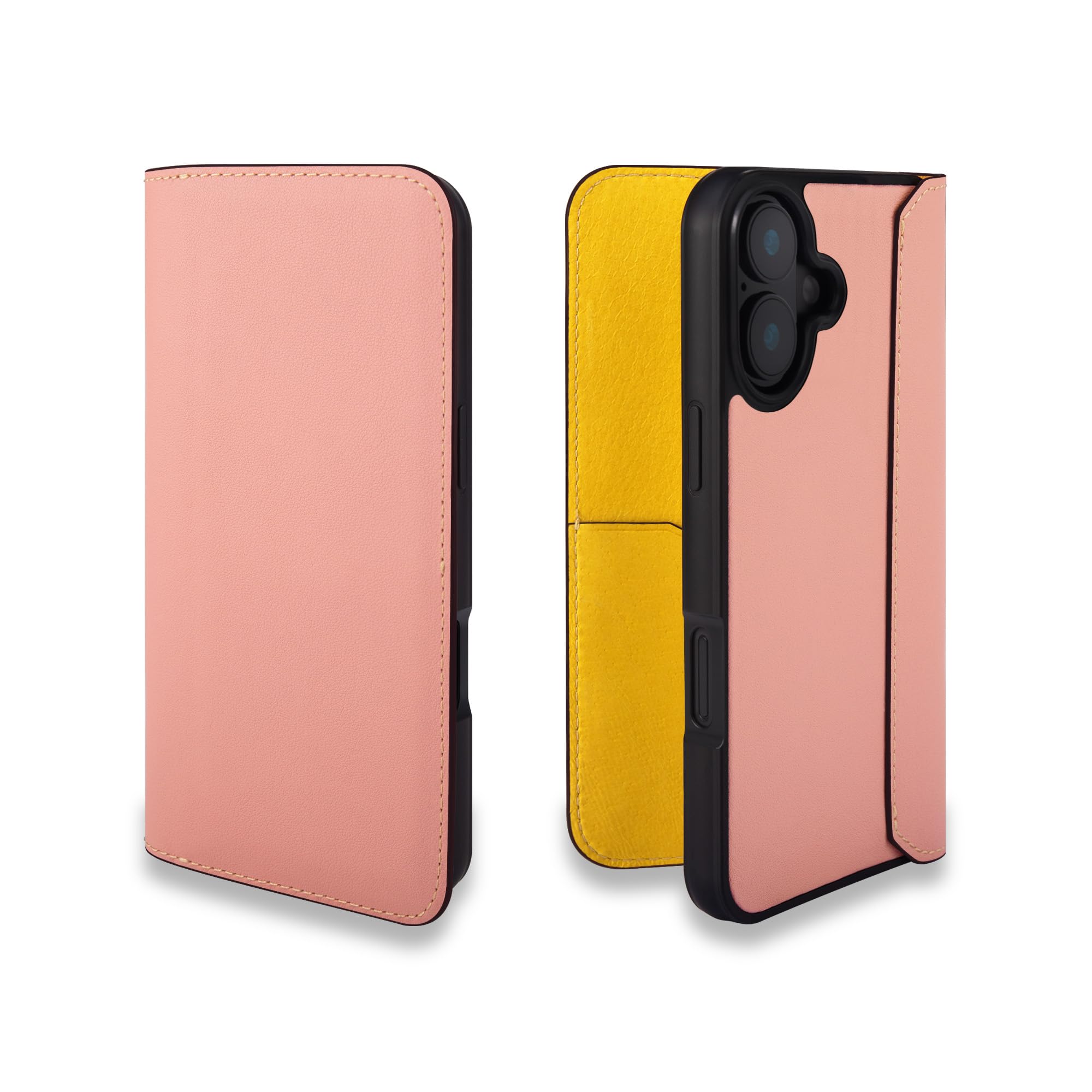 COGURE コグレ iPhone16 手帳型 ケース ダイアリーケース スマホケース 本革 スムースレザー カード入れ ABS&TPU衝撃保護ケース 耐衝撃 磁石なし ギフトボックス付き COGHH ピンク