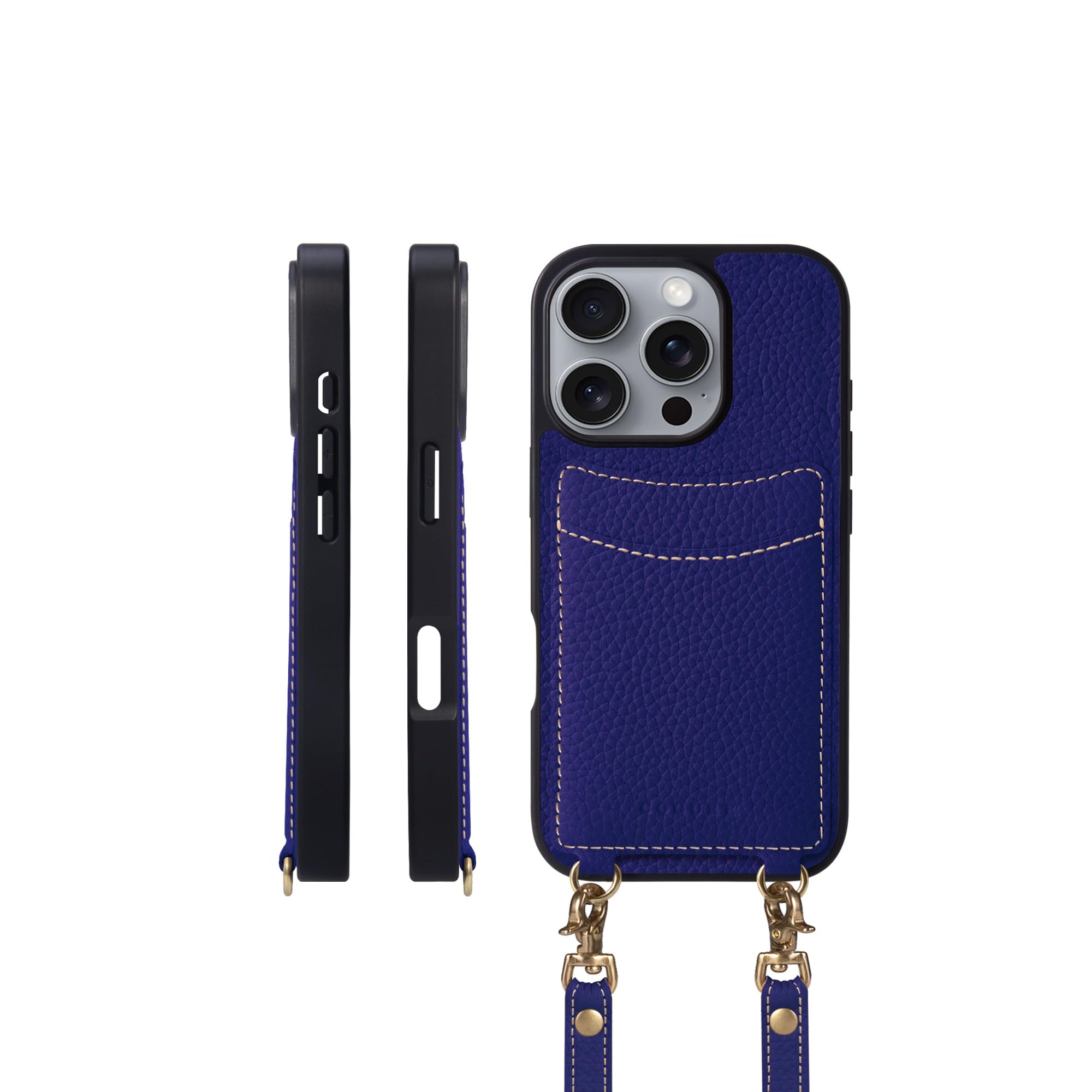 COGURE コグレ iPhone16Pro ケース ショルダーストラップ 本革 カード収納 落下防止 耐衝撃 ギフトボックス付き COPGCS ブルーロワイヤル【BlueRoyale】