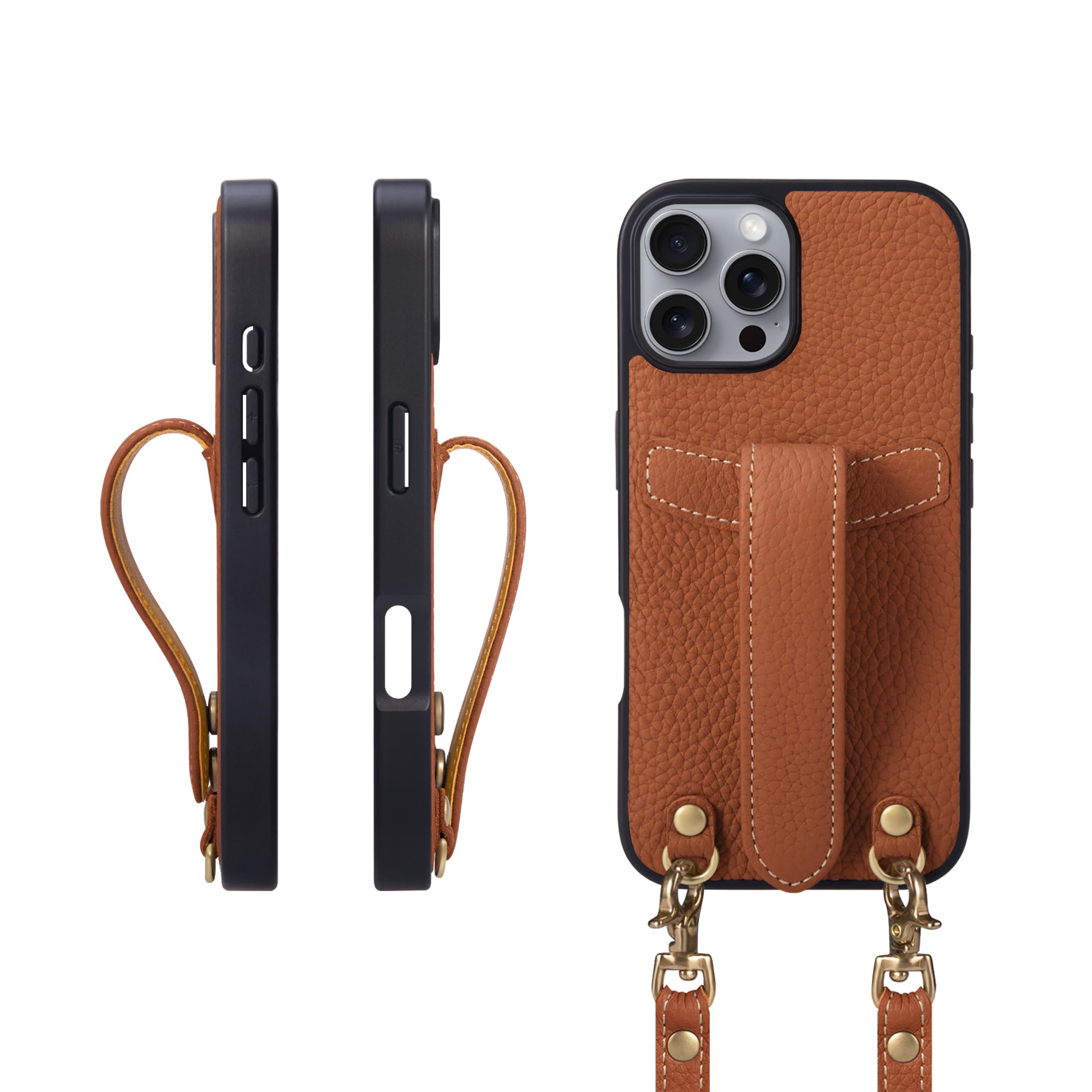 COGURE コグレ iPhone16ProMax ケース ショルダーストラップ 本革 落下防止 耐衝撃 ギフトボックス付き COPG キャラメル【Caramel】