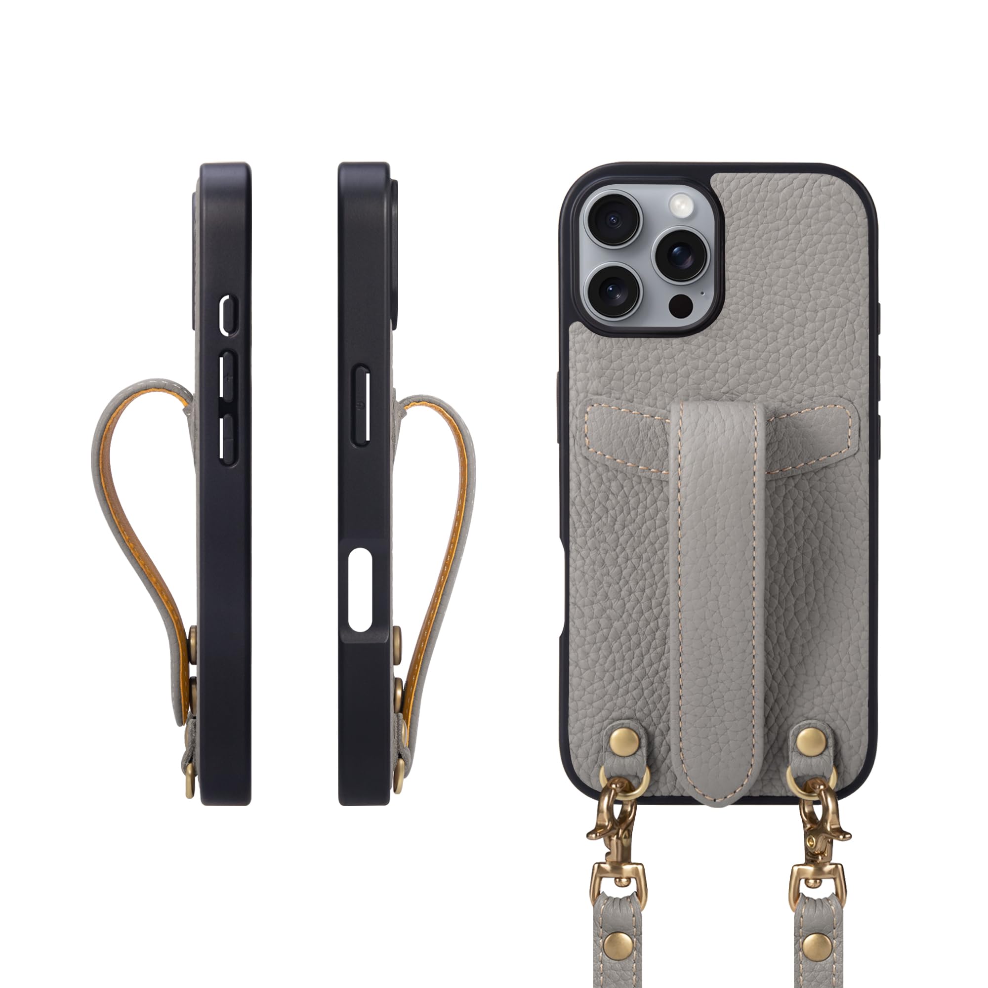 COGURE コグレ iPhone16ProMax ケース ショルダーストラップ 本革 落下防止 耐衝撃 ギフトボックス付き COPG グレージュ【Grege】