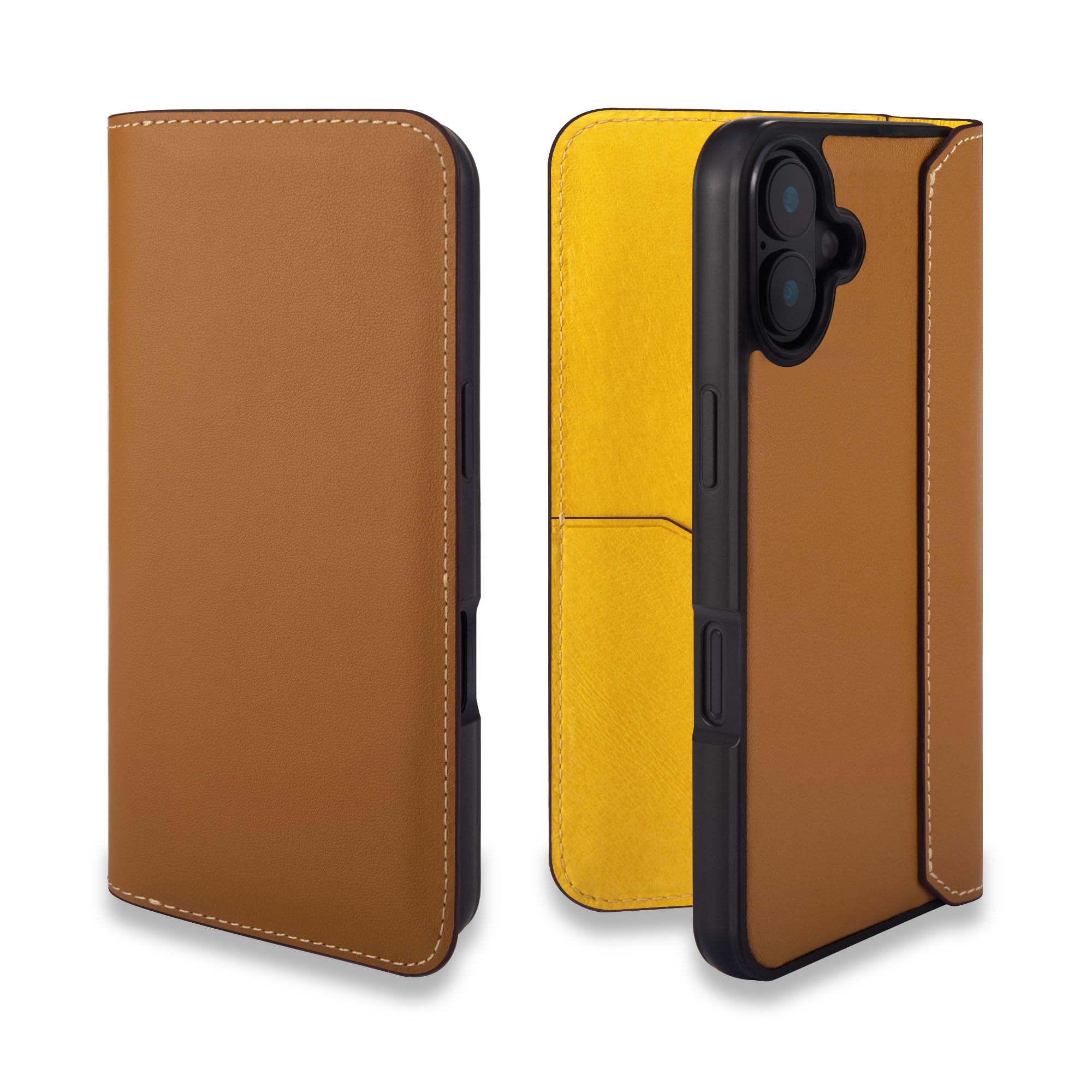 COGURE コグレ iPhone16Plus 手帳型 ケース ダイアリーケース スマホケース 本革 スムースレザー カード入れ ABS&TPU衝撃保護ケース 耐衝撃 磁石なし ギフトボックス付き COGHH ゴールドブラウン|WES STORE