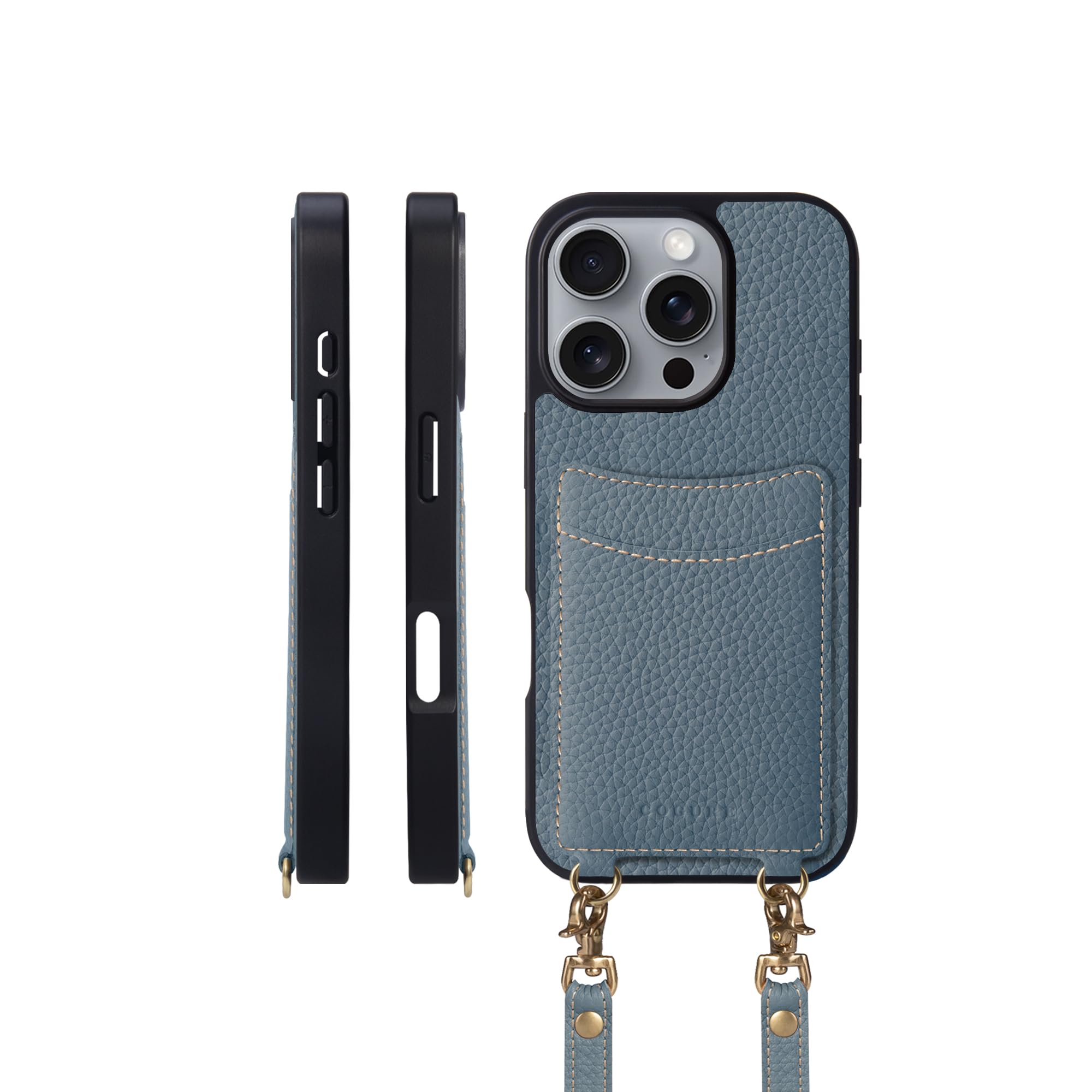 COGURE コグレ iPhone16ProMax ケース ショルダーストラップ 本革 カード収納 落下防止 耐衝撃 ギフトボックス付き COPGCS ブルーリン【BlueLin】