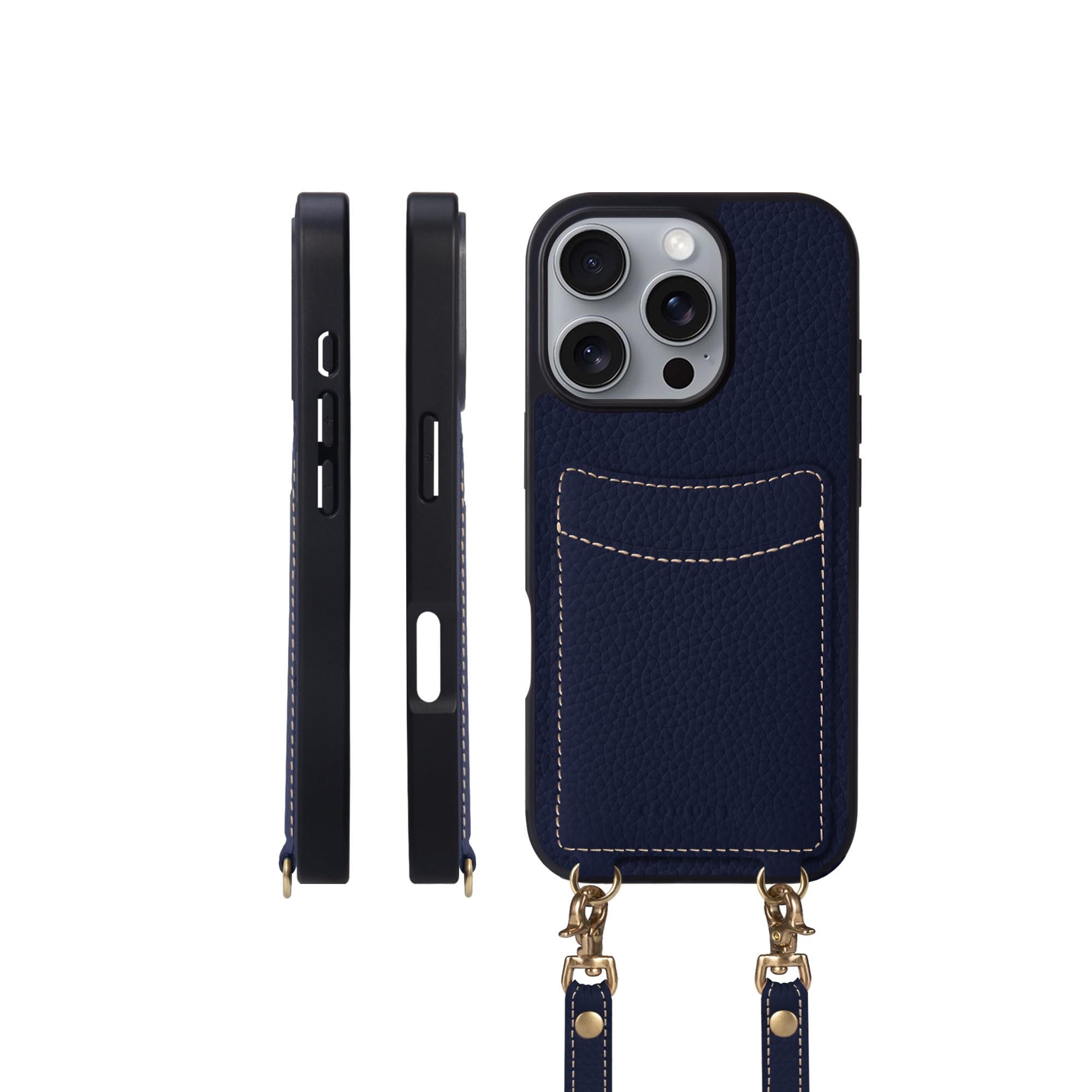 COGURE コグレ iPhone16ProMax ケース ショルダーストラップ 本革 カード収納 落下防止 耐衝撃 ギフトボックス付き COPGCS ネイビー【Navy】