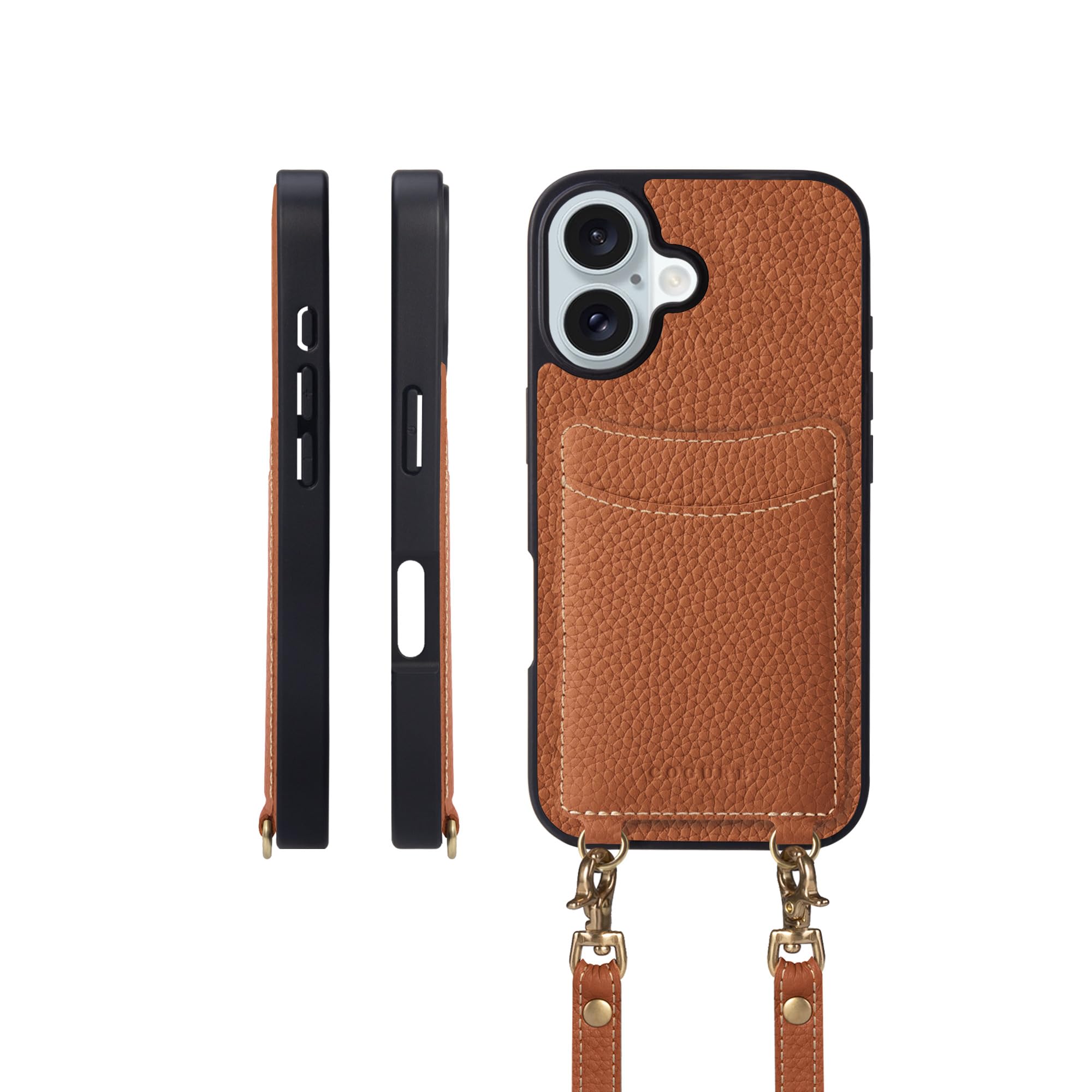 COGURE コグレ iPhone16Plus ケース ショルダーストラップ 本革 カード収納 落下防止 耐衝撃 ギフトボックス付き COPGCS キャラメル【Caramel】