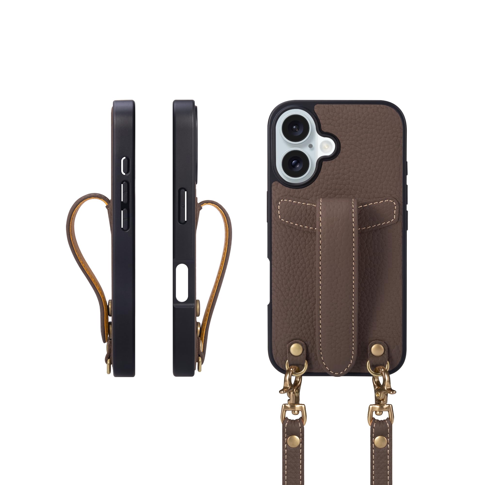 COGURE コグレ iPhone16 ケース ショルダーストラップ 本革 落下防止 耐衝撃 ギフトボックス付き COPG エトープ【Etoupe】