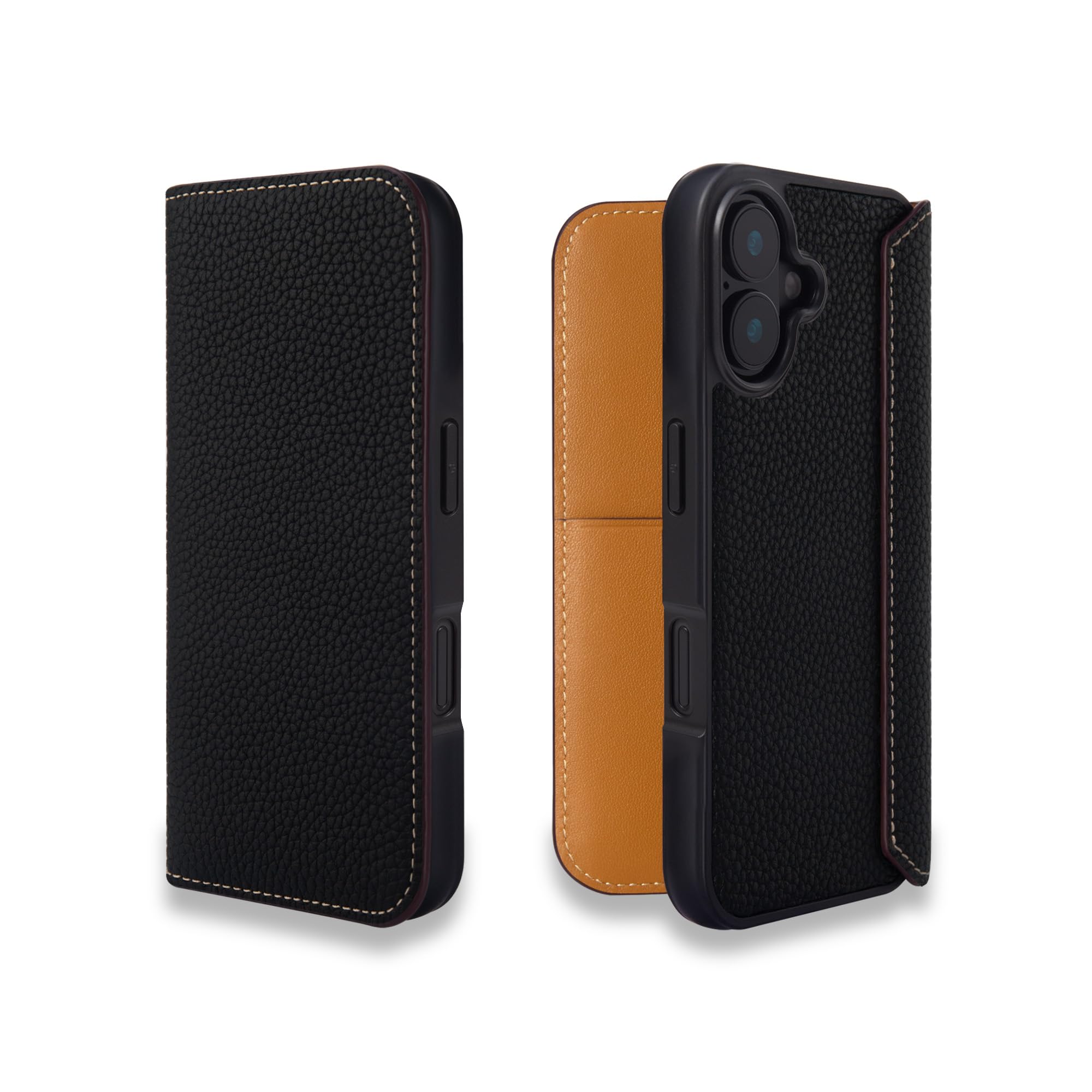 COGURE コグレ iPhone16 手帳型 ケース ダイアリーケース スマホケース 本革 シュリンクカーフレザー カード入れ ABS&TPU衝撃保護ケース 耐衝撃 磁石なし ギフトボックス付き COGPH ブラック