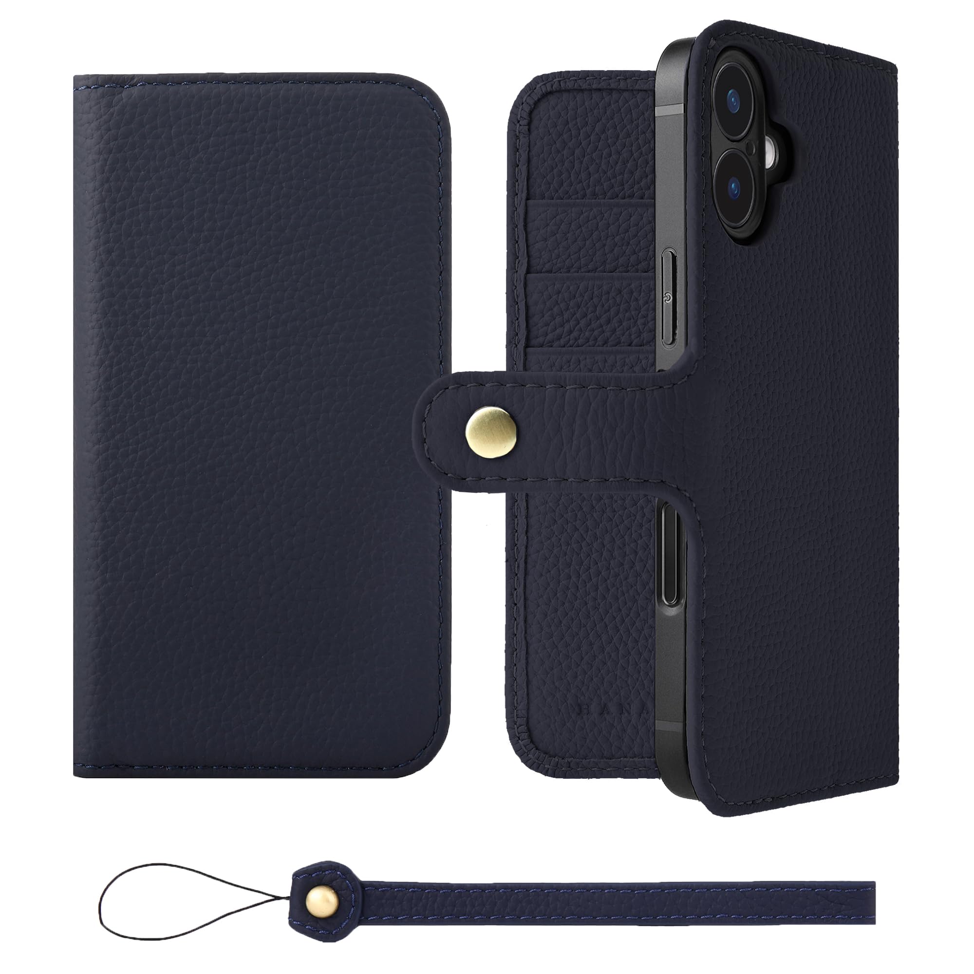 HANATORA iPhone16Plus 入れもの 万覚え帳型 本革 スマホケース スマホ 照明ランプ 同盟罷工一巡り 付き添い人 シュリンクカーフレザー 差し上げ物 胴締めあり 磁石なし 米国海軍 H0XB-16Plus-Navy スマートフォン・タブレット-ケース・カバー