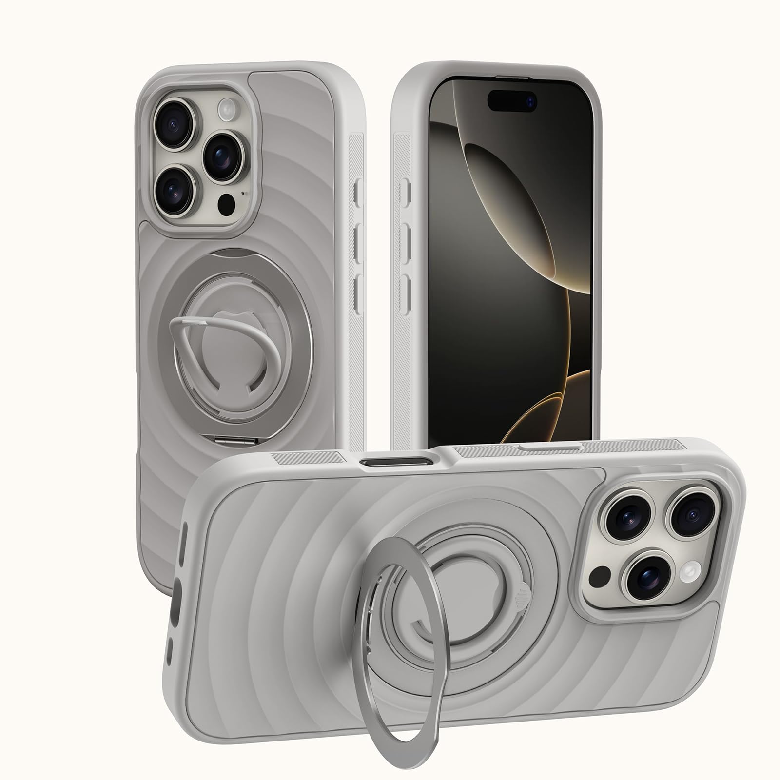 【2024最高傑作・極上のプレミアム感】 Bolvunes iPhone 16 Pro ケース MagSafe対応 手触り 圧倒的な保護力 【スマホリング搭載・360°回転スタンド】 米軍MIL規格耐衝撃 ワイアレス充電対応 指紋防止