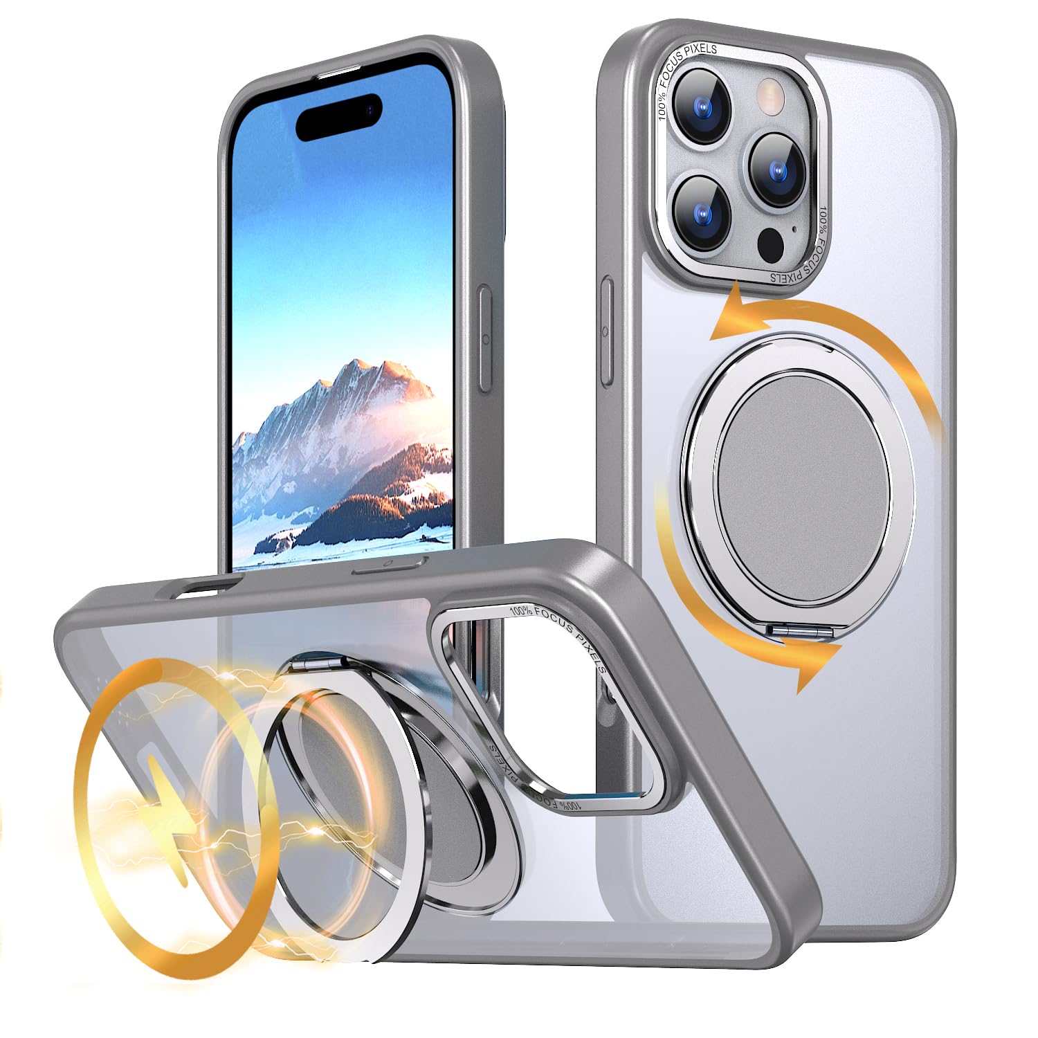 KWATUNG 容れもの iphone 16 pro max 相応う 容れもの magsafe相応う 360°回転させる照明ランプ いphone16pro max 用 容れもの magsafe相応う 輪っか 無線電話申し受ける相応う 指紋押しとどめる アイホン16pro max 用 容れもの 磁石積み上げる 耐衝撃