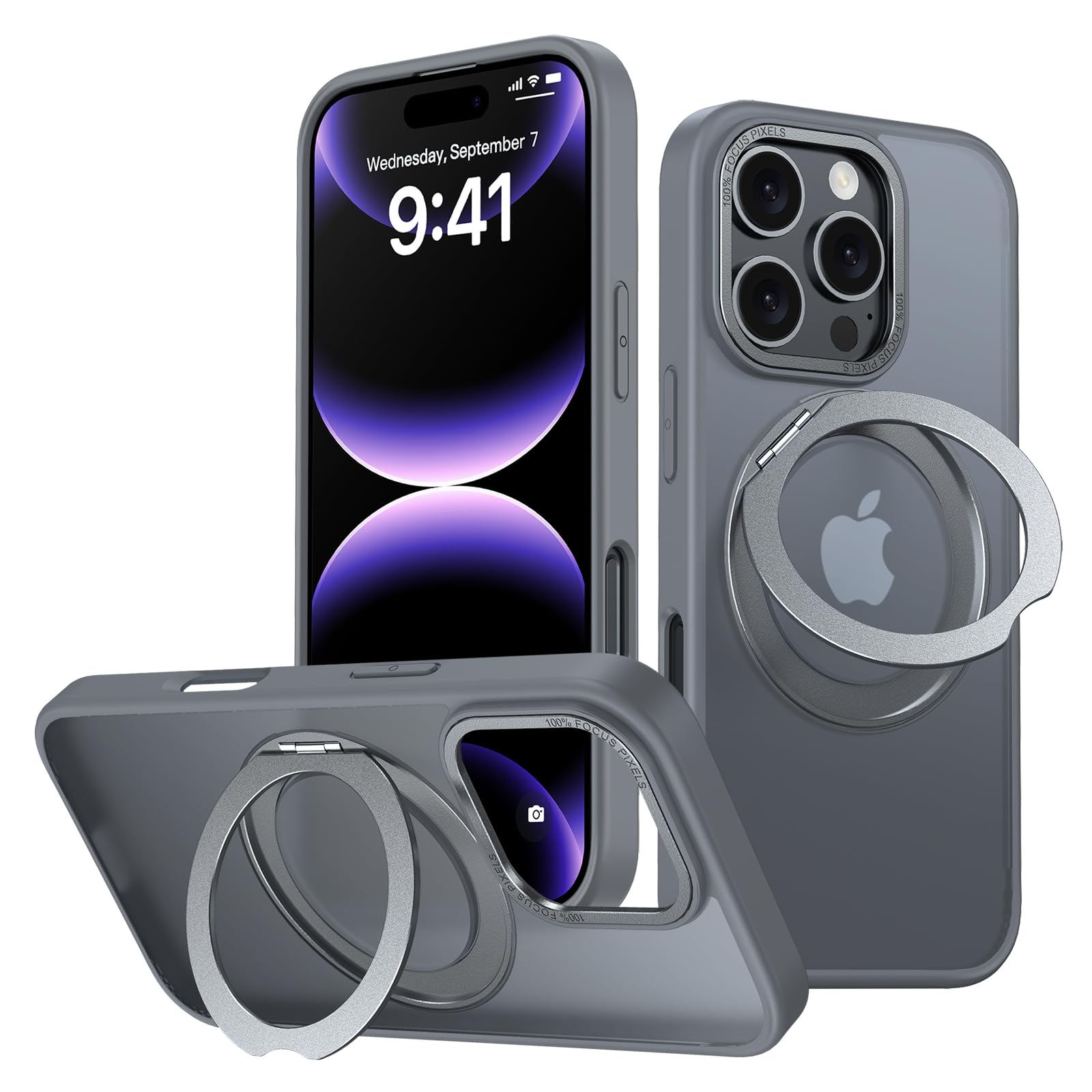 iPhone 16 Pro Max 用 ケース Magsafe対応 ワイヤレス充電 360°回転スタンド 縦横両対応 Gunwon スマホケース iphone16 Pro Max 用 米軍規格 耐衝撃 半透明 マット感 マグセーフ 防指紋 リング マグネット搭