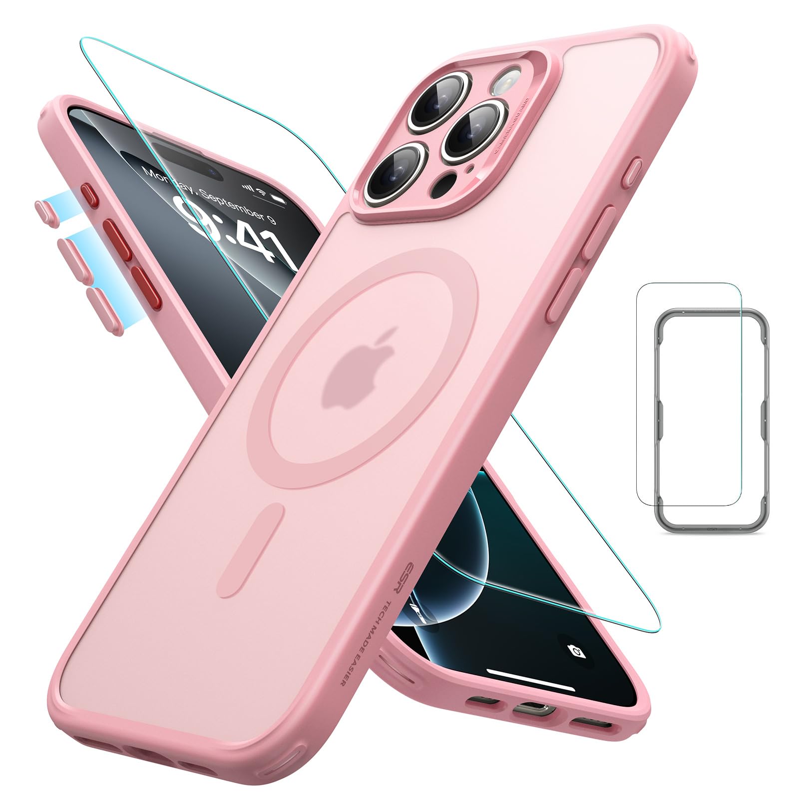 【米軍MIL規格・Magsafe対応】ESR iPhone 16 Pro ケース (4 in 1) セット 半透明マットケース スクリーン保護フィルム付き いphone16pro ケース アイフォン 16 プロ対応 Classicシリーズ iphone16pro ケース フ